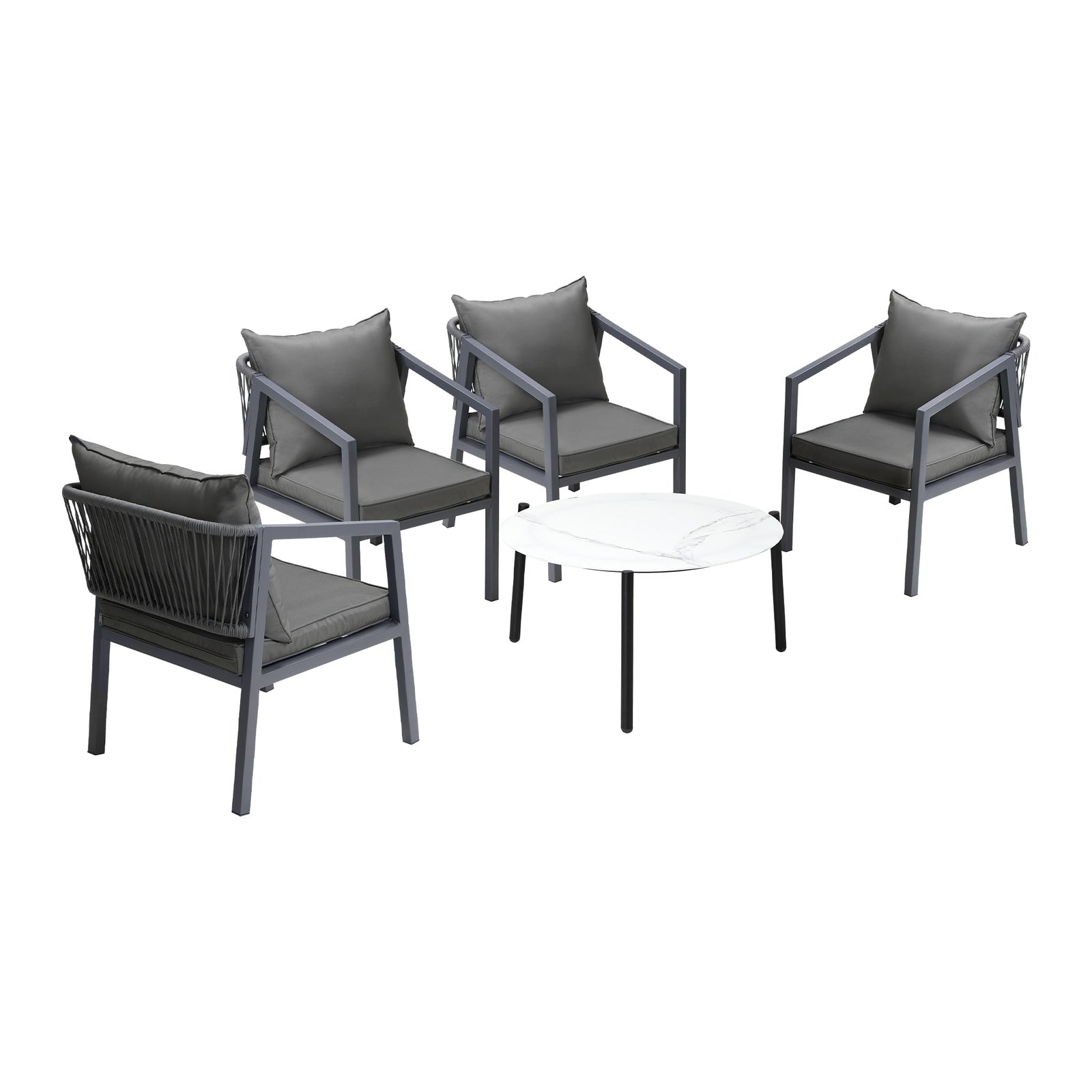 Livsip 5PCS Outdoor Patio Setting Furniture Lounge Set White 70cm Coffee Table - Sunyee