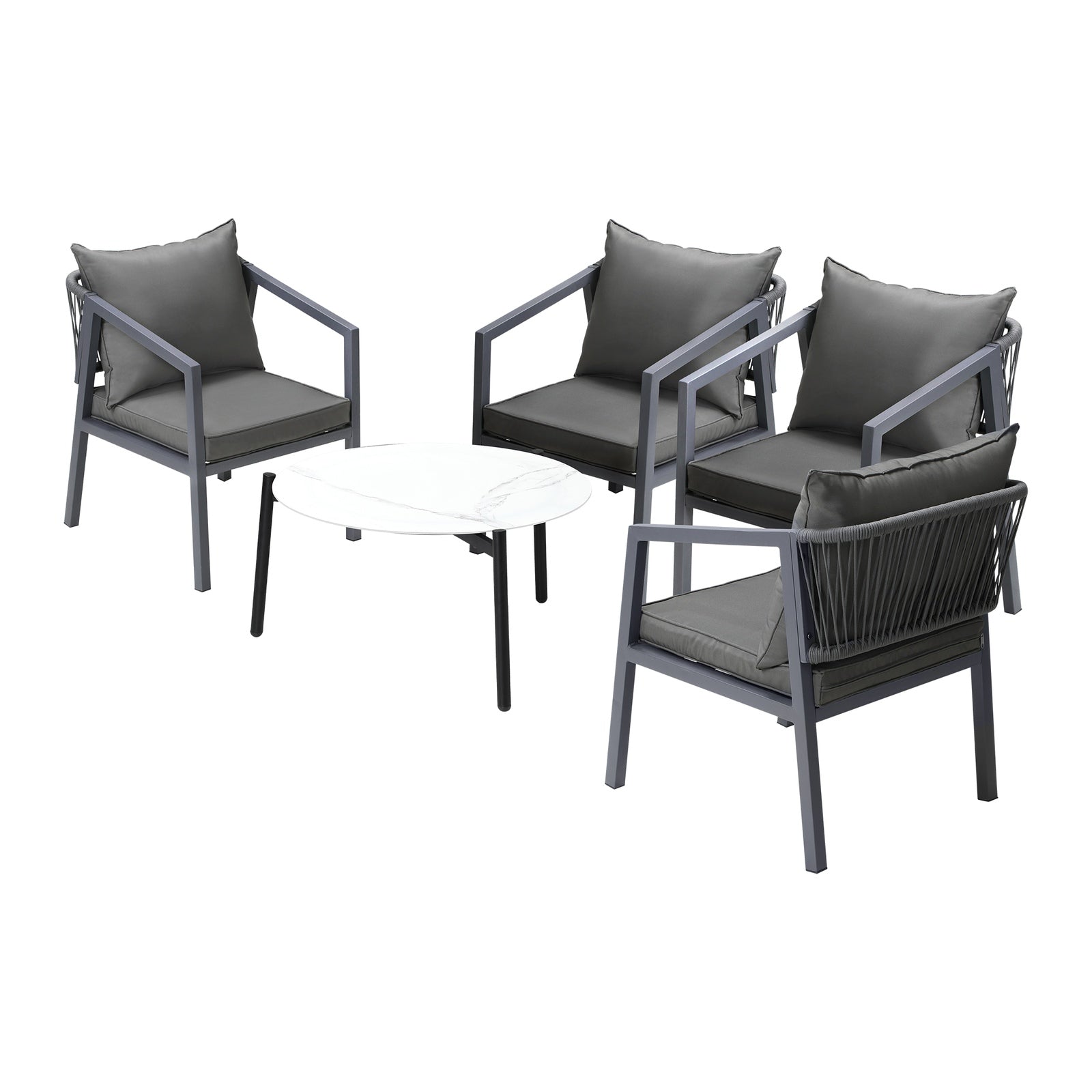 Livsip 5PCS Outdoor Patio Setting Furniture Lounge Set White 70cm Coffee Table - Sunyee