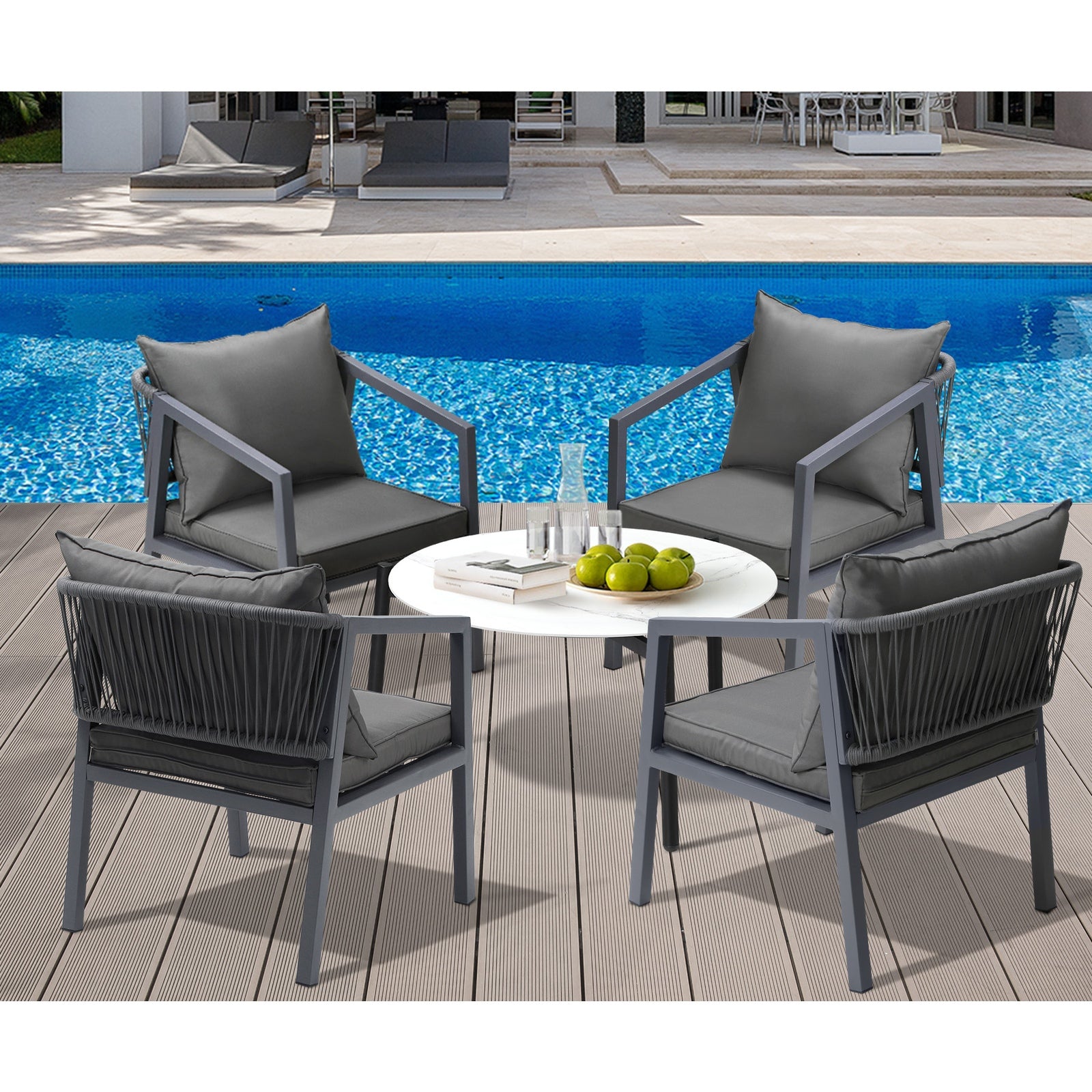 Livsip 5PCS Outdoor Patio Setting Furniture Lounge Set White 70cm Coffee Table - Sunyee