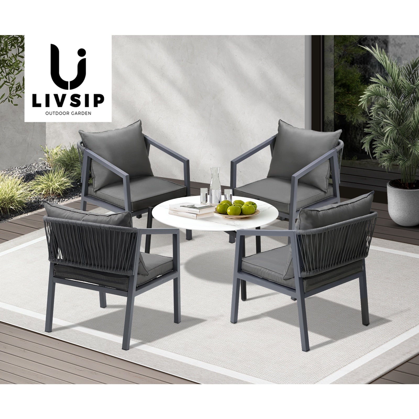 Livsip 5PCS Outdoor Patio Setting Furniture Lounge Set White 70cm Coffee Table - Sunyee