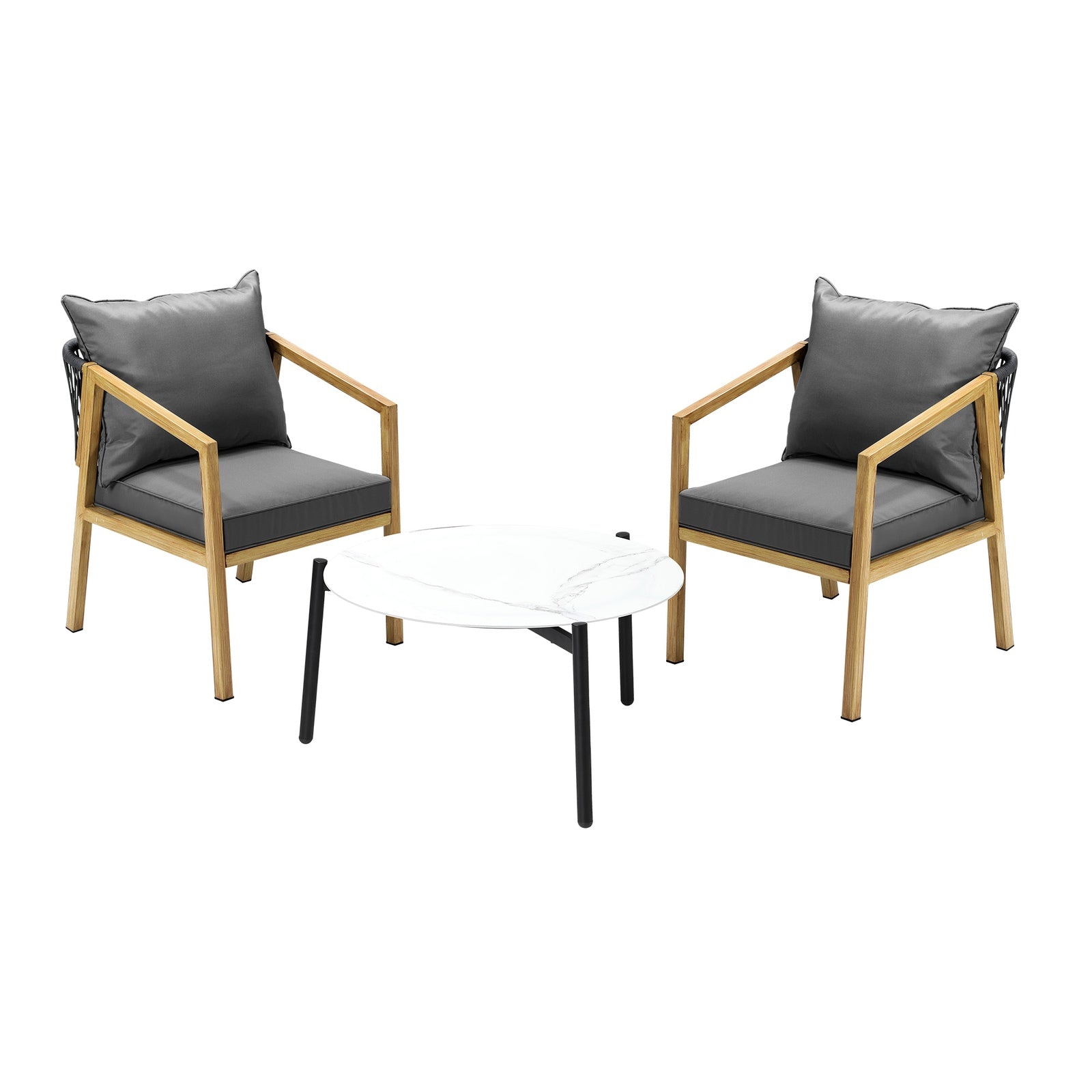 Livsip 3PCS Outdoor Patio Setting Furniture Lounge Set White 70cm Coffee Table - Sunyee