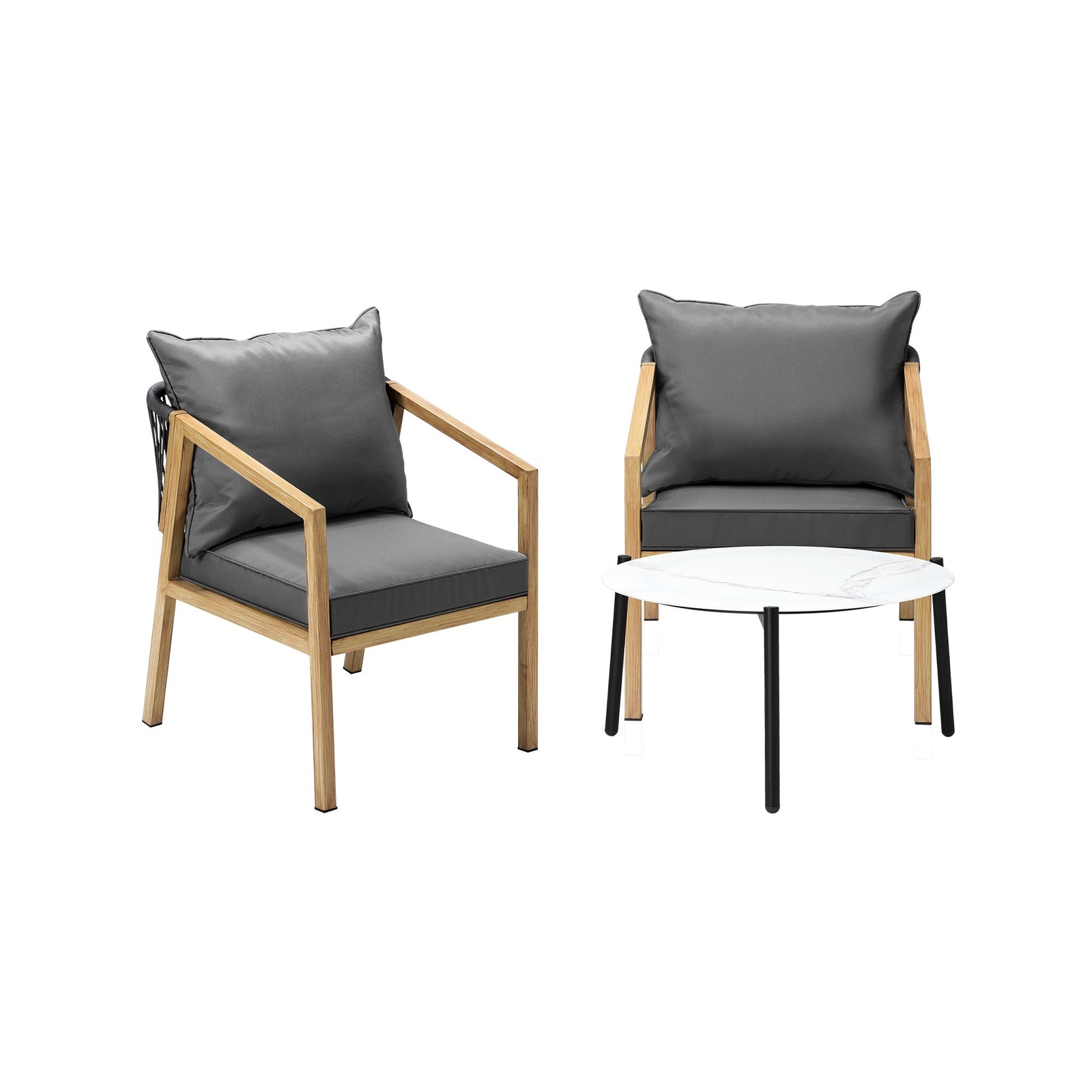 Livsip 3PCS Outdoor Patio Setting Furniture Lounge Set White 70cm Coffee Table - Sunyee