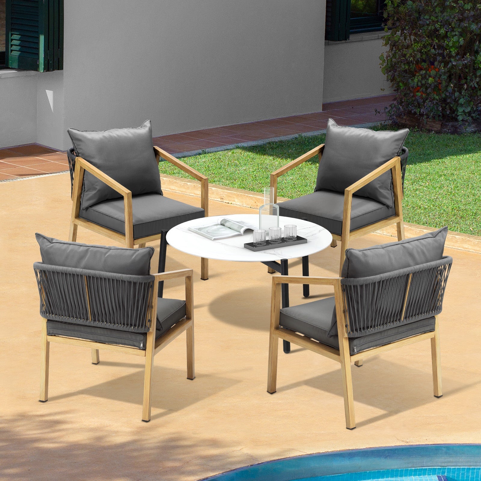 Livsip 5PCS Outdoor Patio Setting Furniture Lounge Set White 70cm Coffee Table - Sunyee