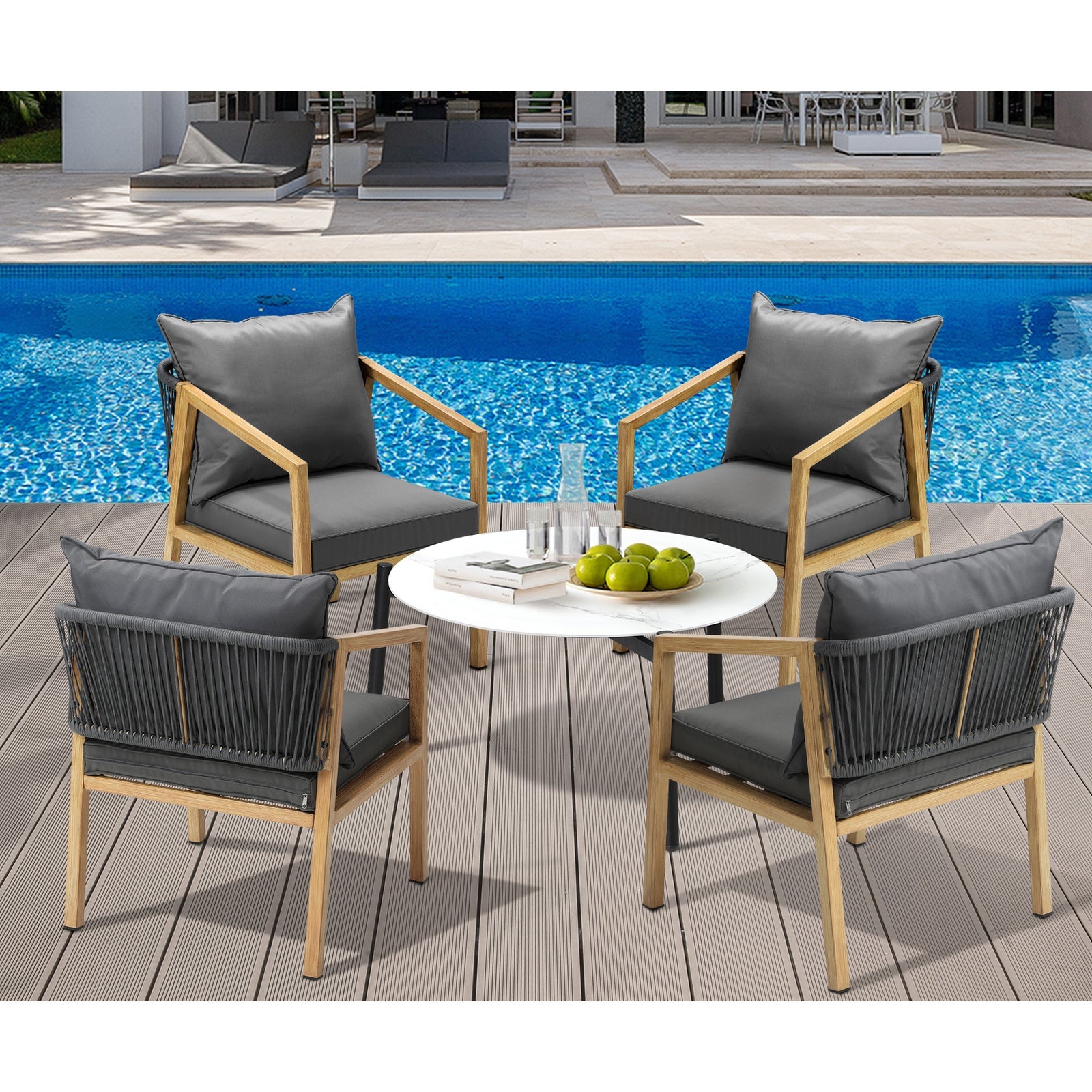Livsip 5PCS Outdoor Patio Setting Furniture Lounge Set White 70cm Coffee Table - Sunyee