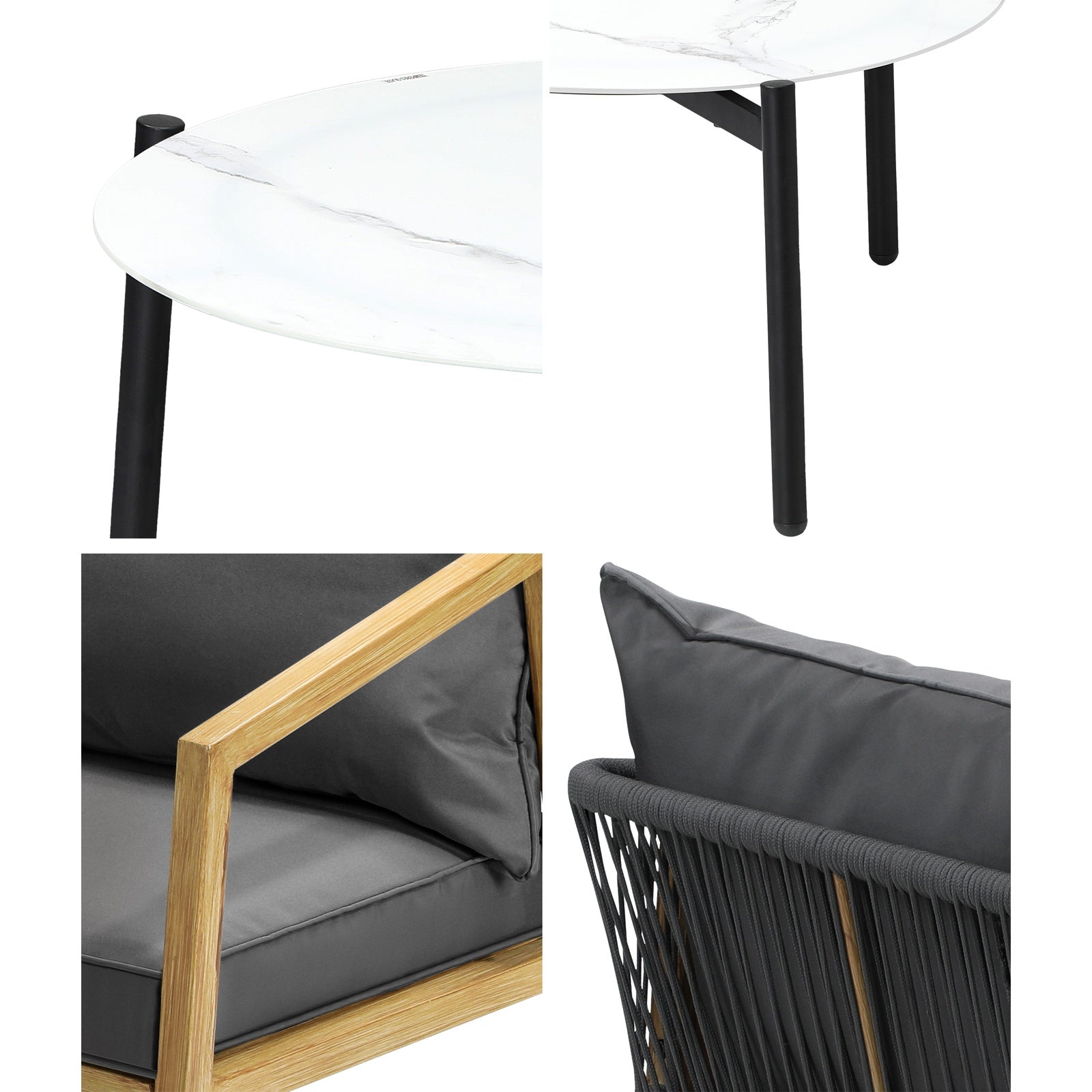 Livsip 5PCS Outdoor Patio Setting Furniture Lounge Set White 70cm Coffee Table - Sunyee