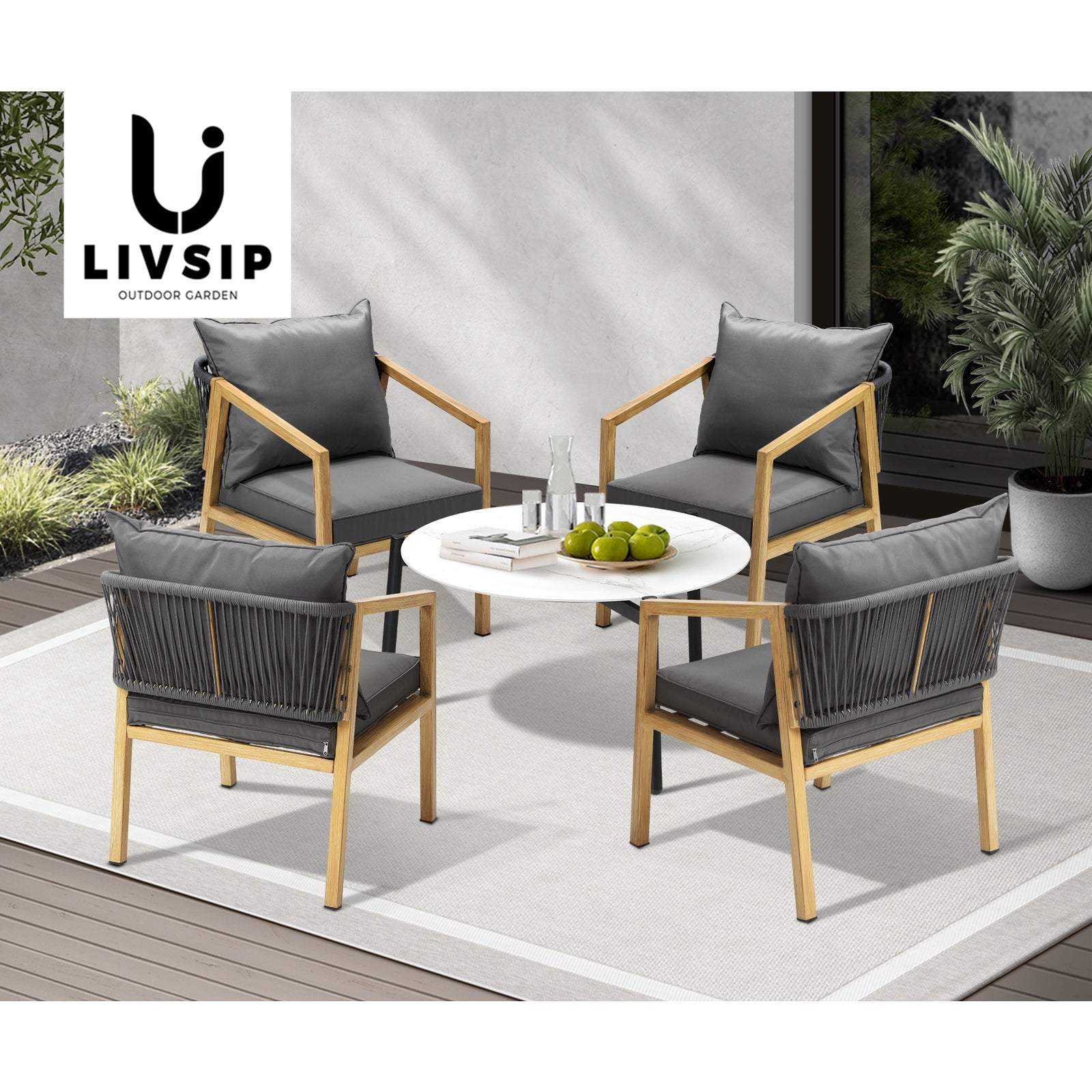 Livsip 5PCS Outdoor Patio Setting Furniture Lounge Set White 70cm Coffee Table - Sunyee