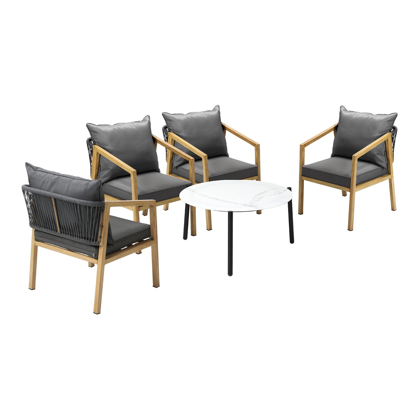 Livsip 5PCS Outdoor Patio Setting Furniture Lounge Set White 70cm Coffee Table - Sunyee