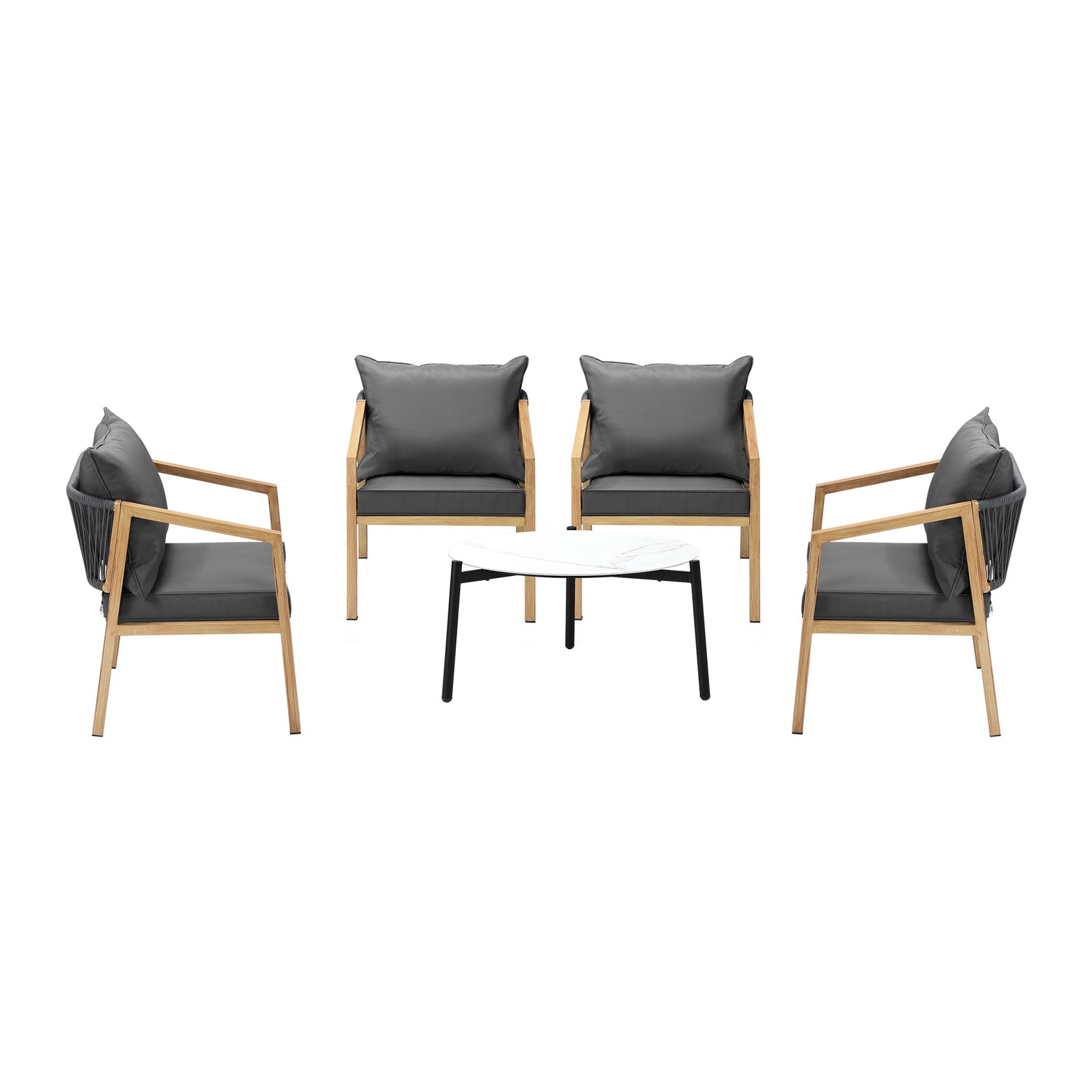 Livsip 5PCS Outdoor Patio Setting Furniture Lounge Set White 70cm Coffee Table - Sunyee