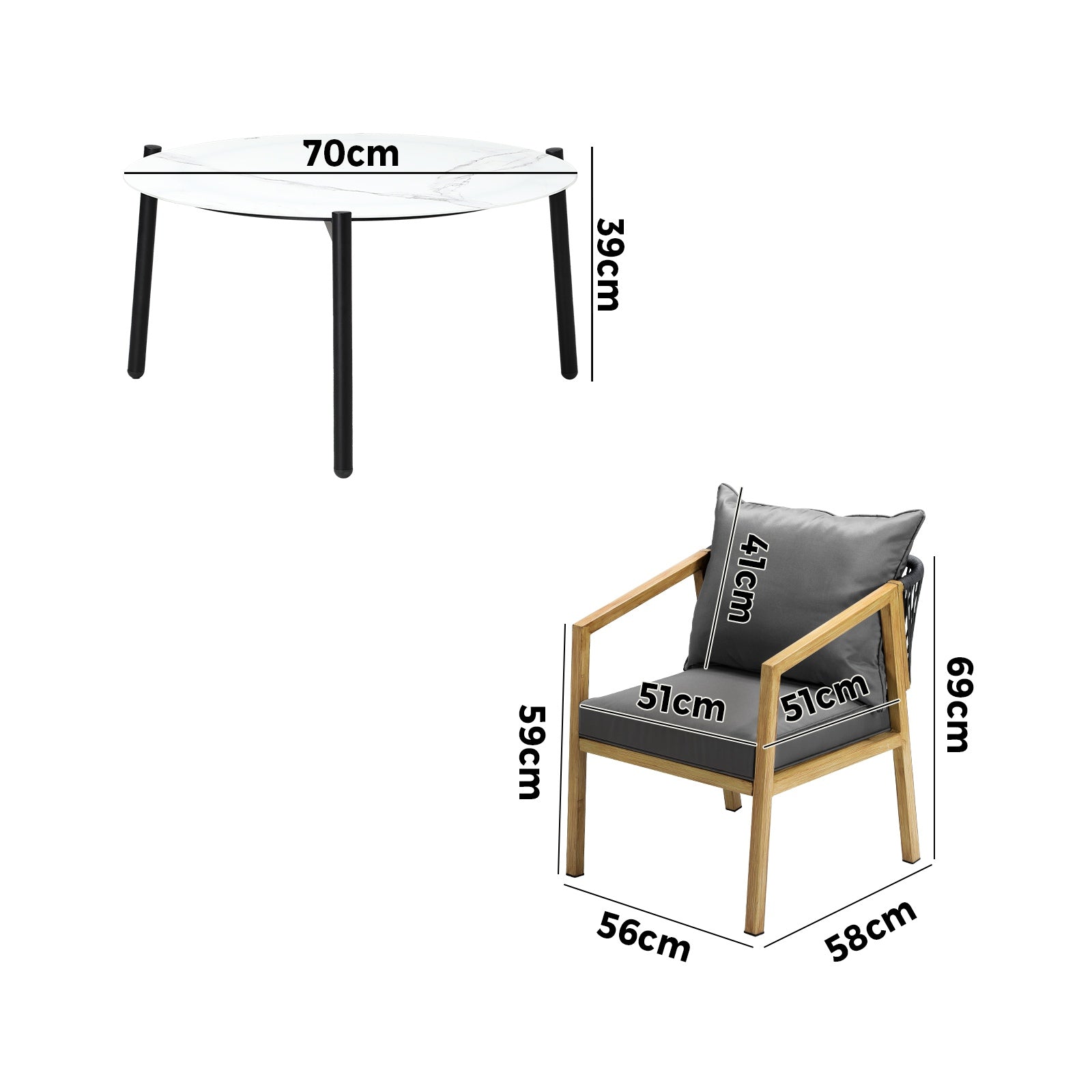 Livsip 5PCS Outdoor Patio Setting Furniture Lounge Set White 70cm Coffee Table - Sunyee