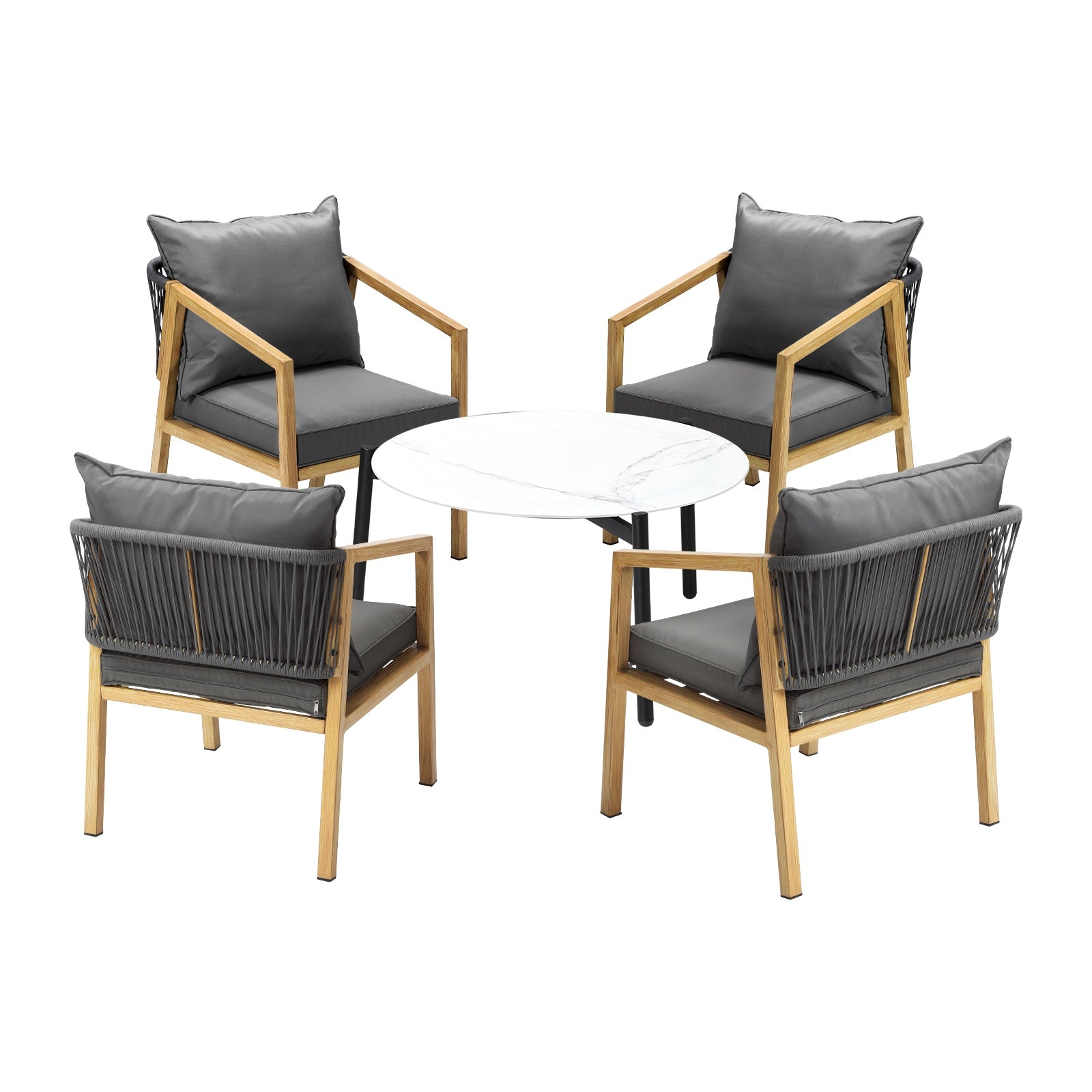 Livsip 5PCS Outdoor Patio Setting Furniture Lounge Set White 70cm Coffee Table - Sunyee