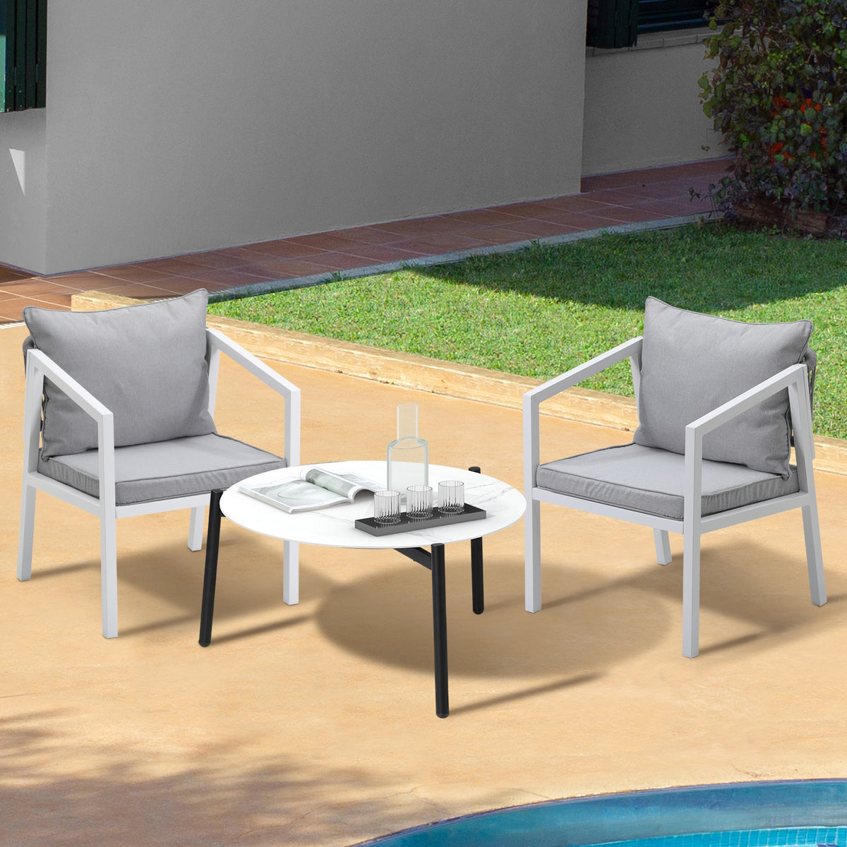 Livsip Outdoor Patio Setting Furniture Lounge Set White 70cm Coffee Table - Sunyee