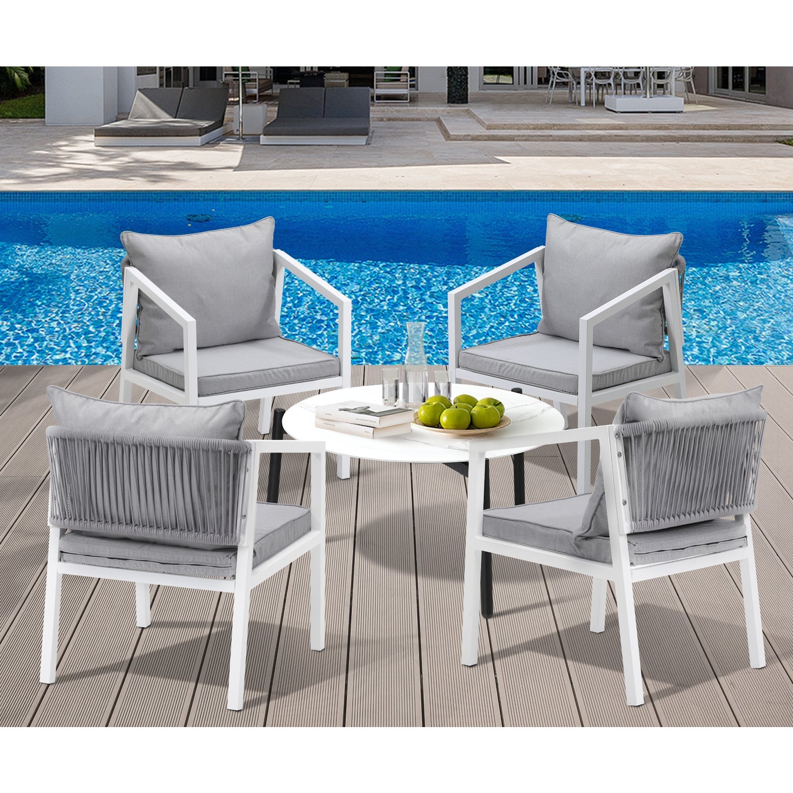 Livsip Outdoor Patio Setting 5PCS Furniture Lounge Set White 70cm Coffee Table - Sunyee