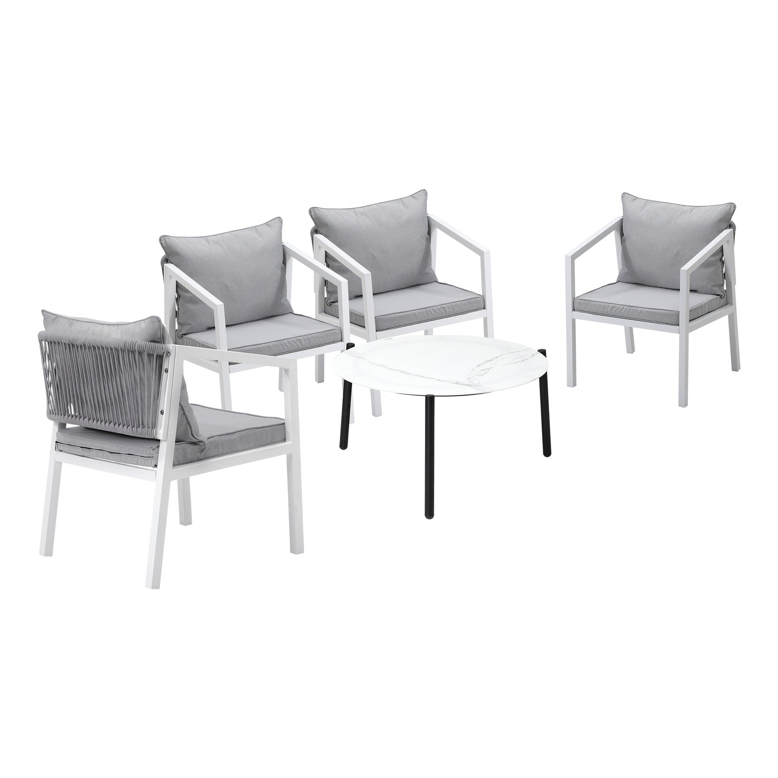 Livsip Outdoor Patio Setting 5PCS Furniture Lounge Set White 70cm Coffee Table - Sunyee