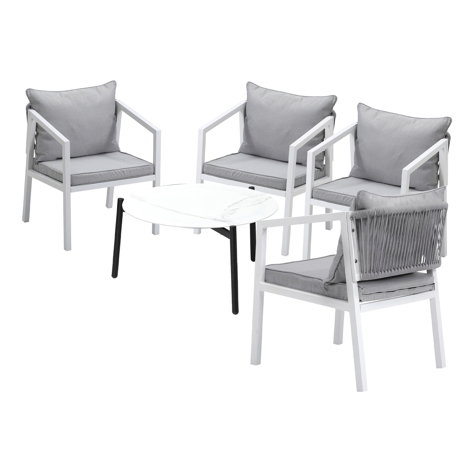 Livsip Outdoor Patio Setting 5PCS Furniture Lounge Set White 70cm Coffee Table - Sunyee