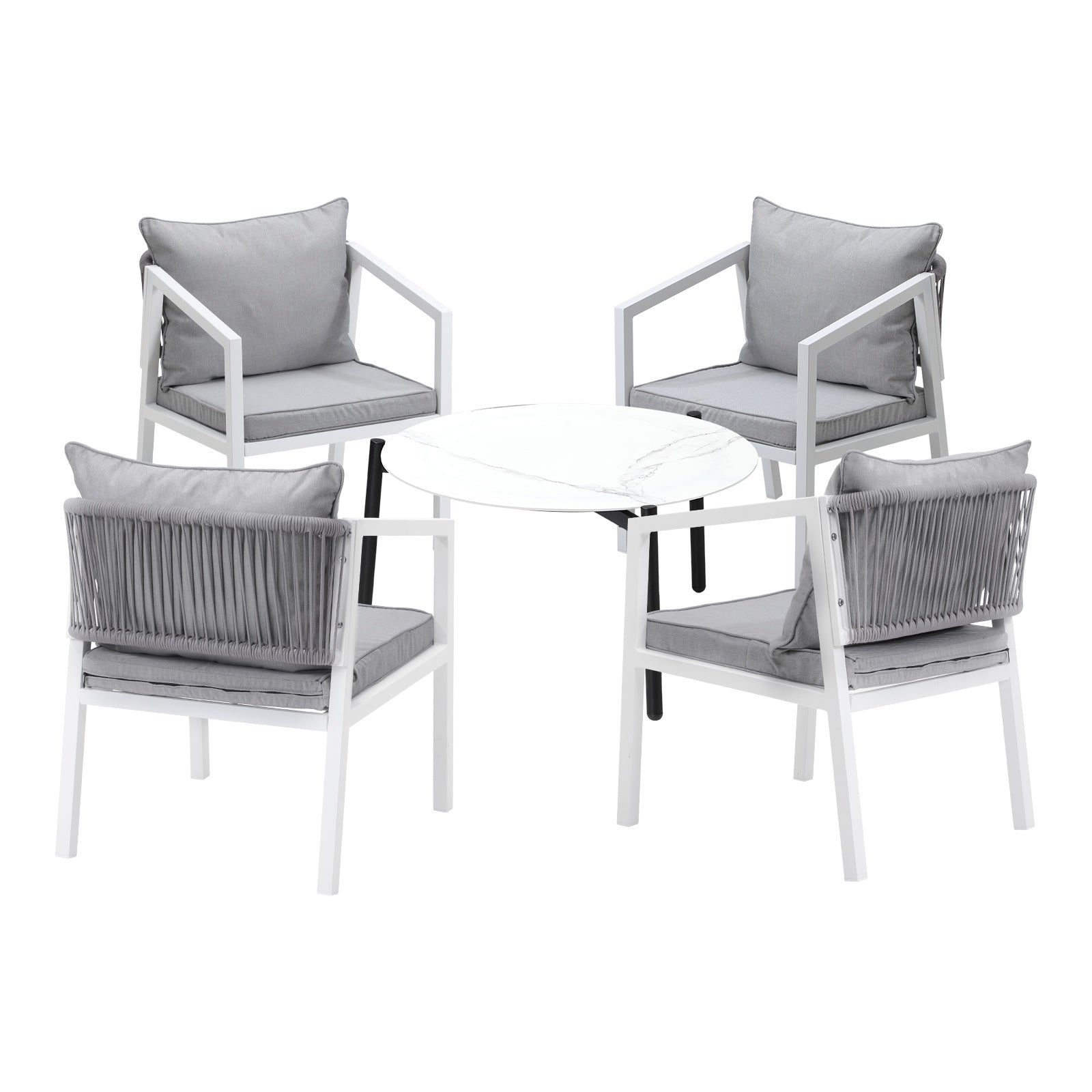 Livsip Outdoor Patio Setting 5PCS Furniture Lounge Set White 70cm Coffee Table - Sunyee