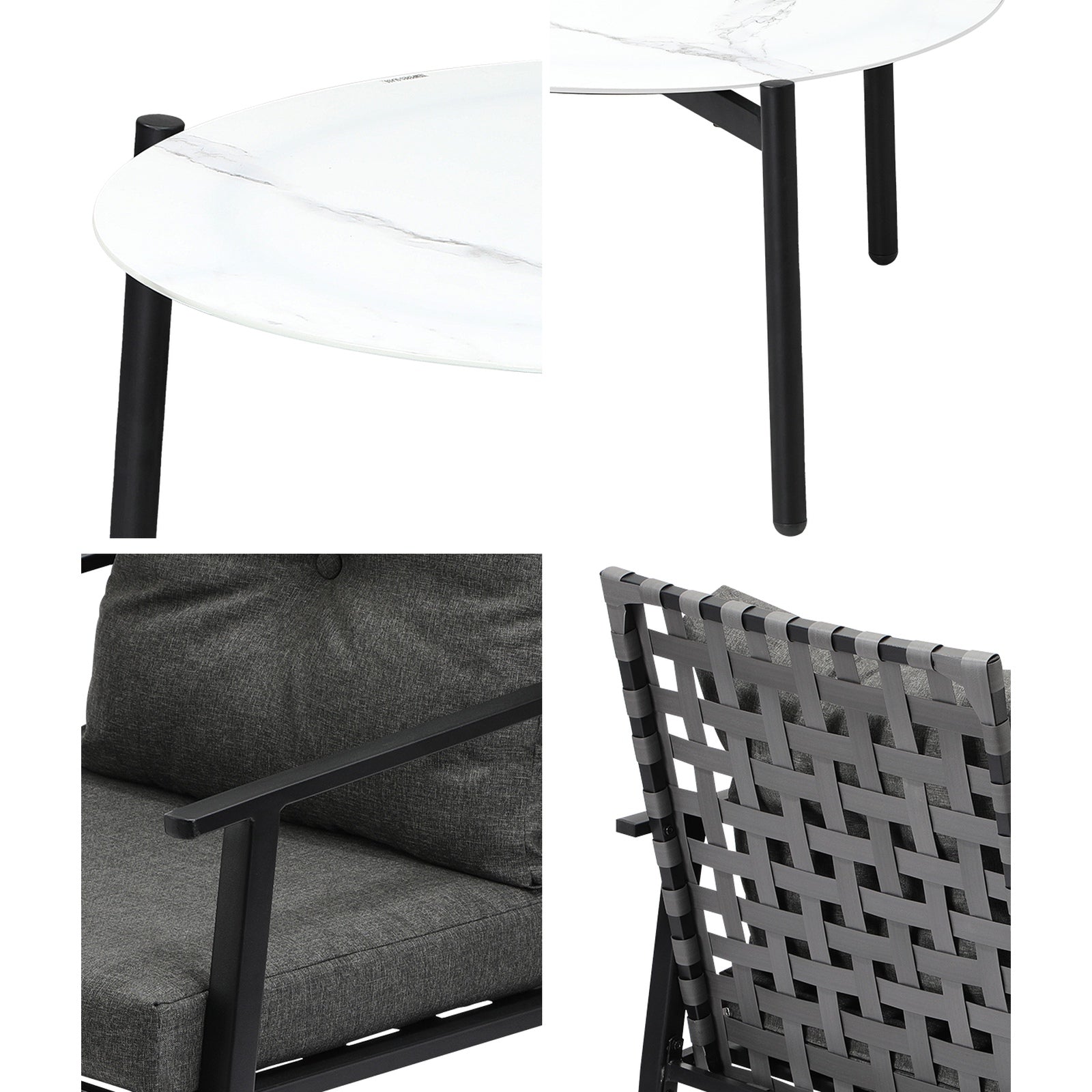 Livsip Outdoor Patio Set 3pc Lounge Sets 70CM White Marble Table Rattan Chairs - Sunyee