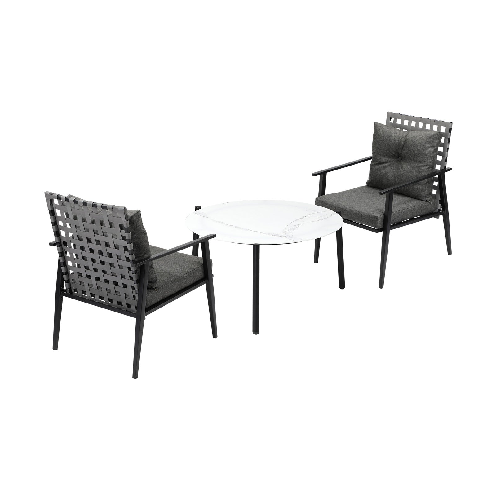 Livsip Outdoor Patio Set 3pc Lounge Sets 70CM White Marble Table Rattan Chairs - Sunyee