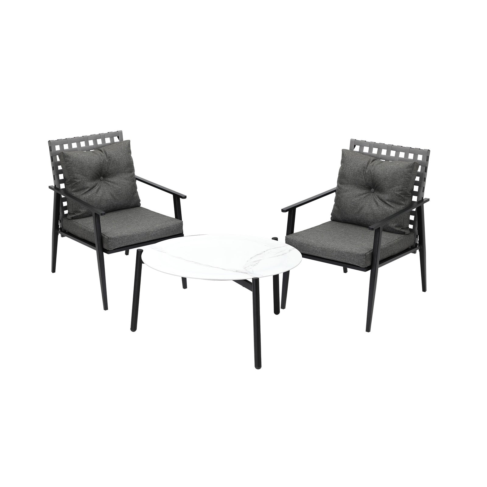 Livsip Outdoor Patio Set 3pc Lounge Sets 70CM White Marble Table Rattan Chairs - Sunyee