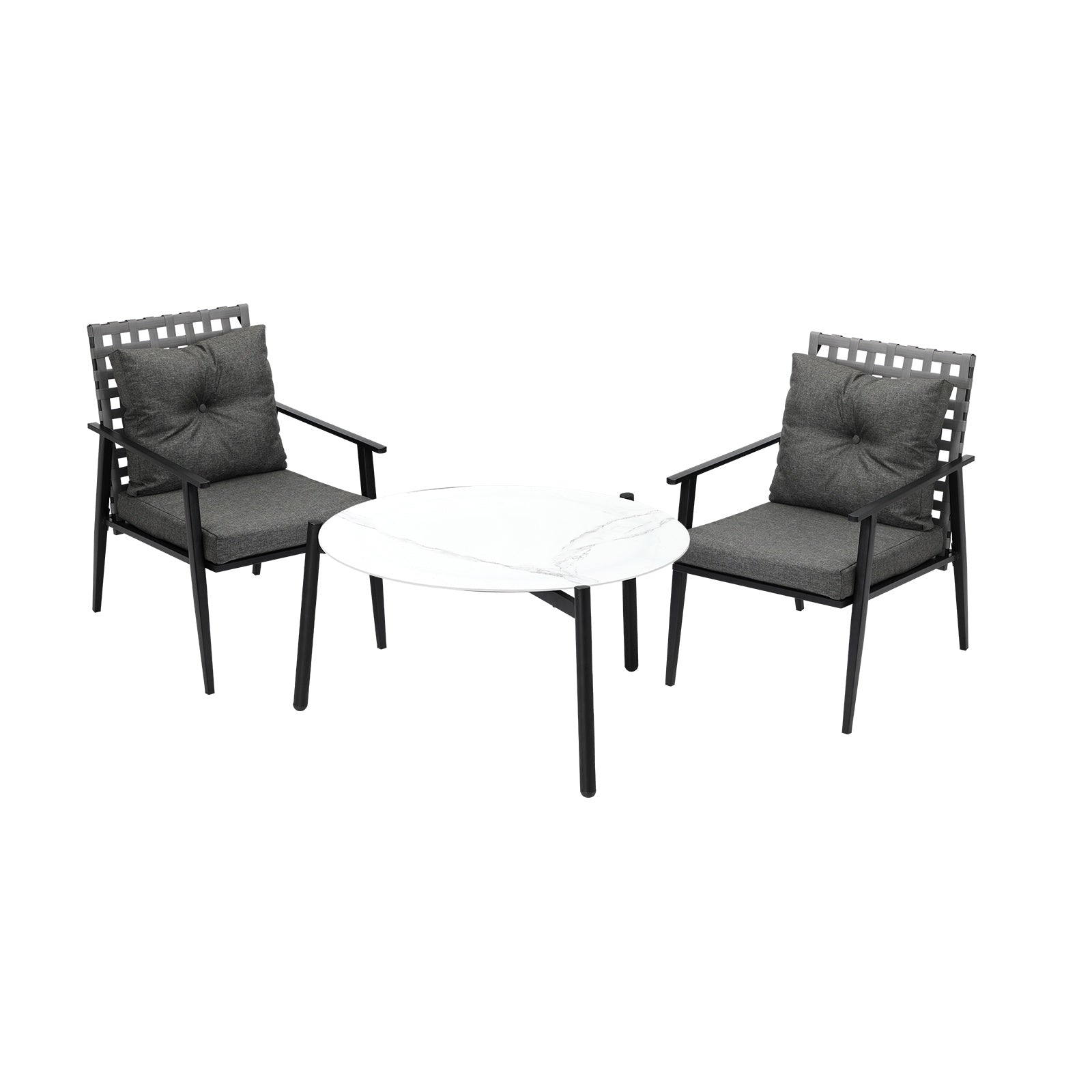 Livsip Outdoor Patio Set 3pc Lounge Sets 70CM White Marble Table Rattan Chairs - Sunyee