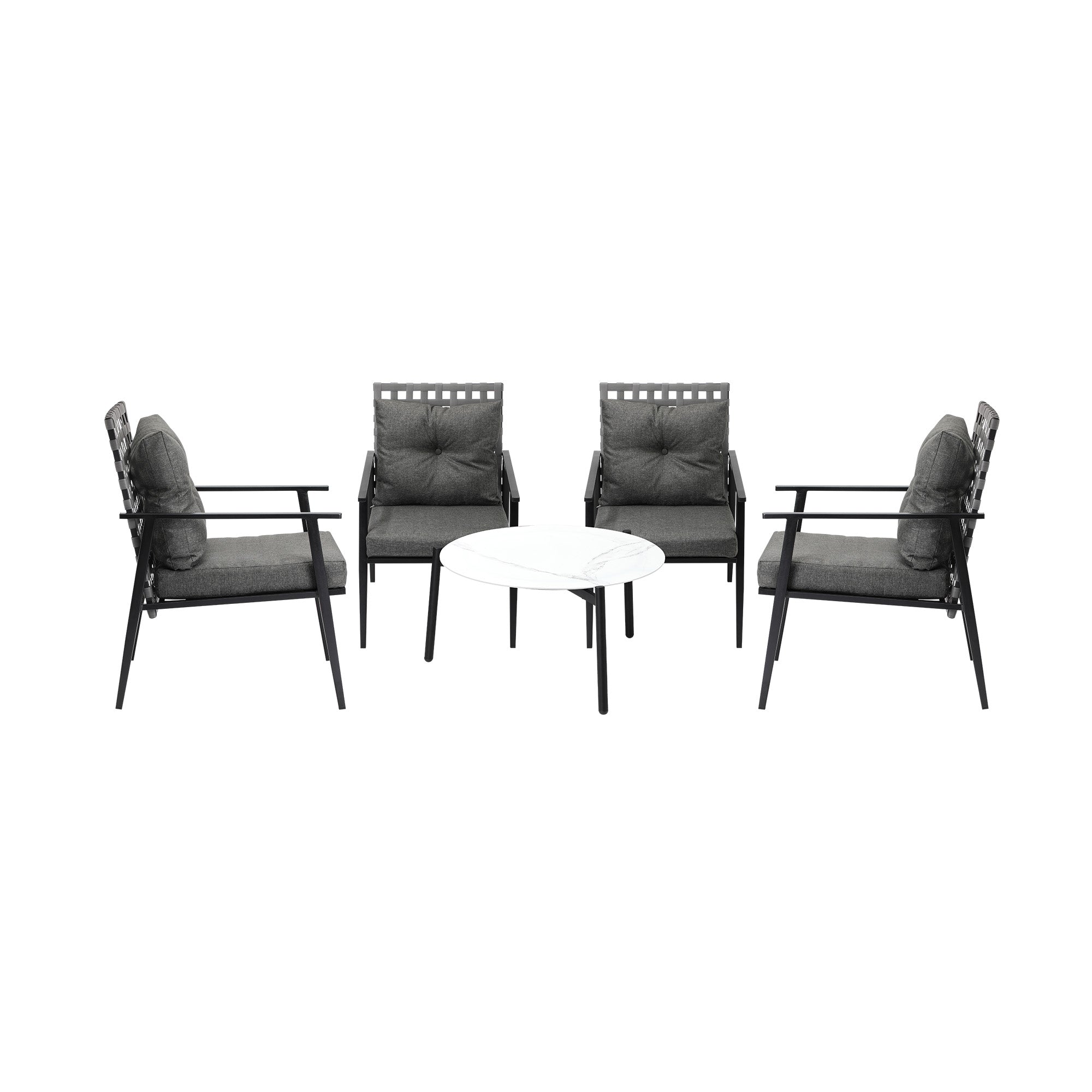 Livsip Outdoor Patio Set 5pc Lounge Sets 70CM White Marble Table Rattan Chairs - Sunyee