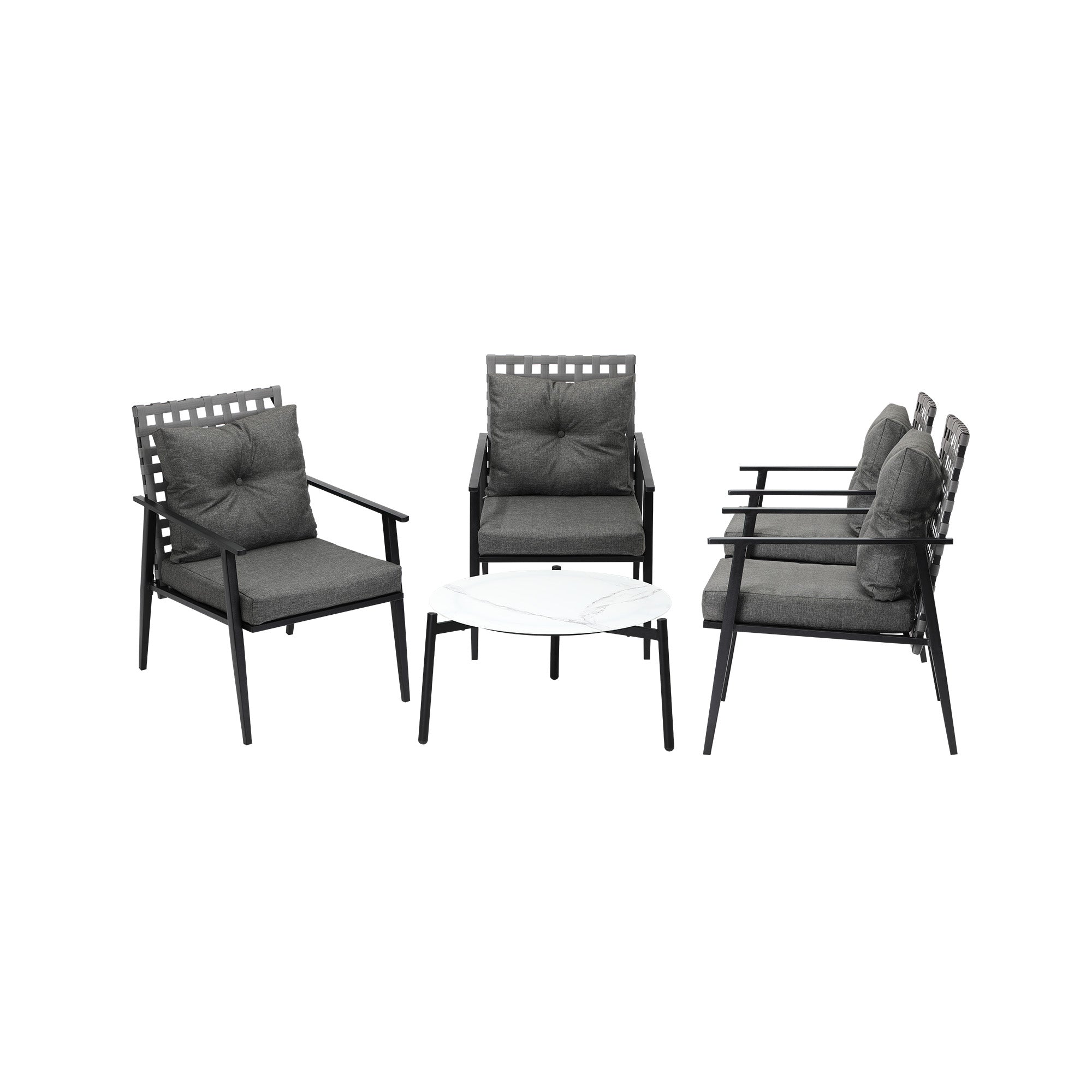 Livsip Outdoor Patio Set 5pc Lounge Sets 70CM White Marble Table Rattan Chairs - Sunyee