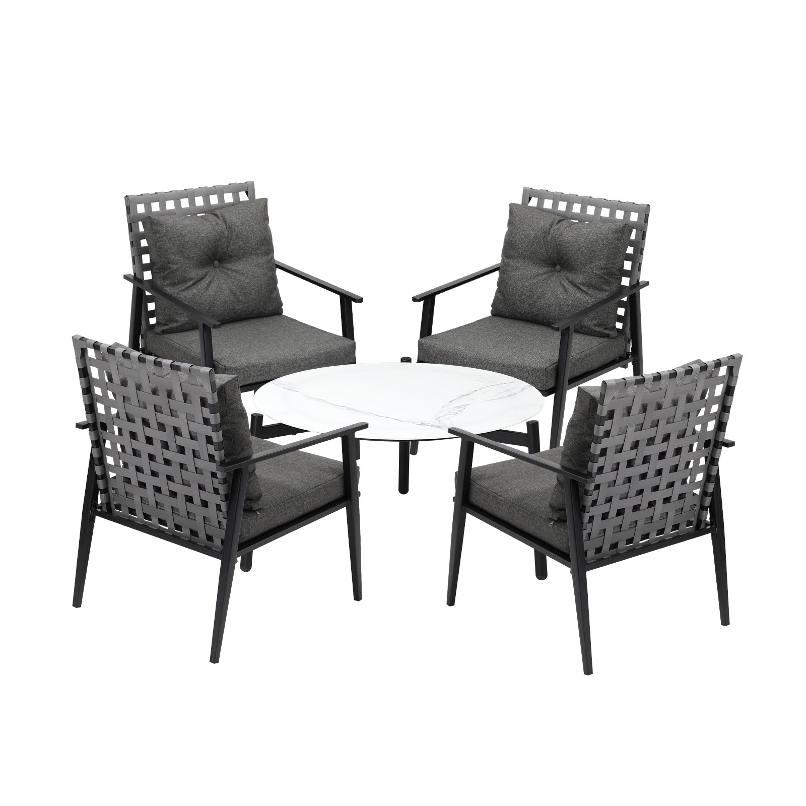 Livsip Outdoor Patio Set 5pc Lounge Sets 70CM White Marble Table Rattan Chairs - Sunyee