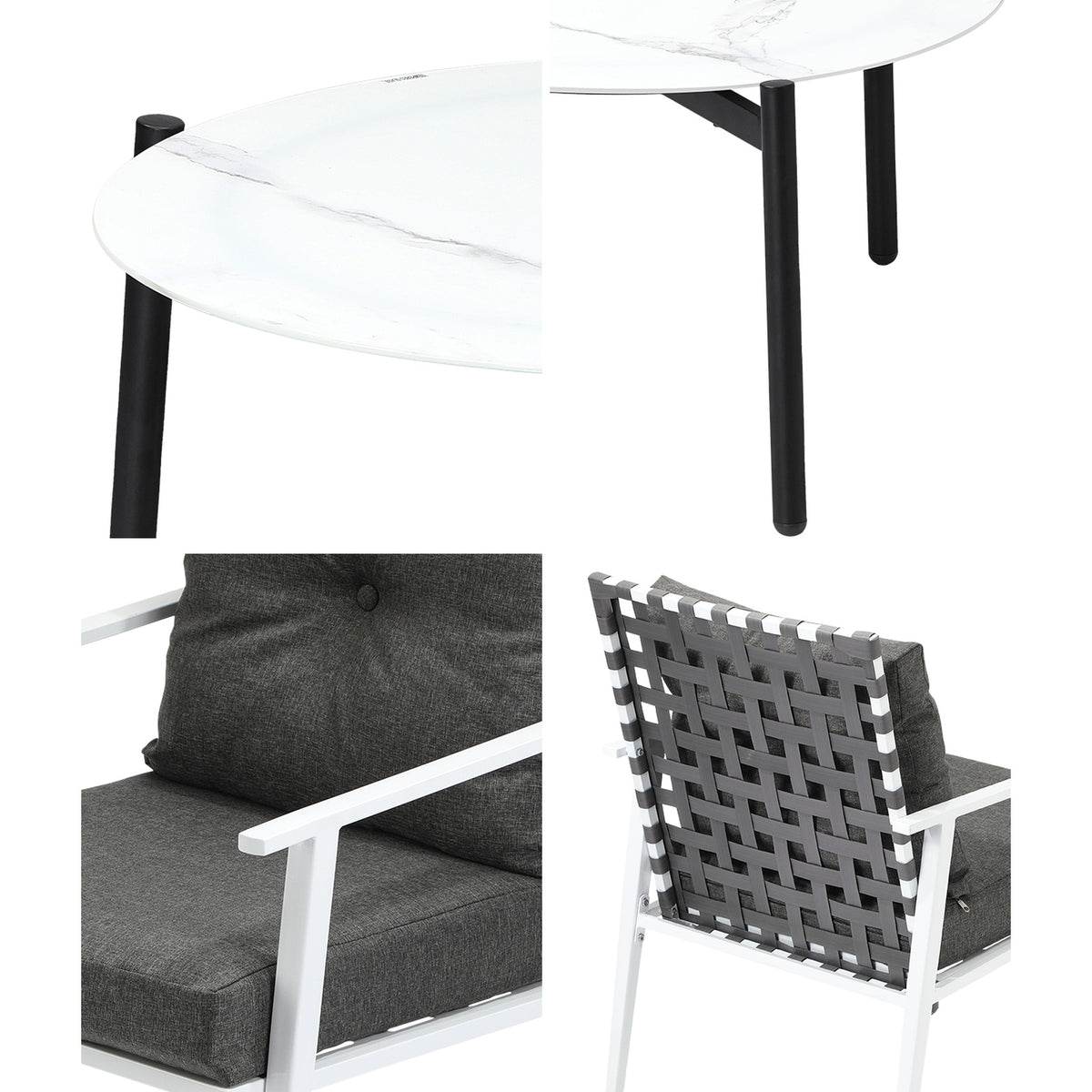 Livsip Outdoor Lounge Sets 3pc Patio Set 70CM White Round Table Rattan Chairs - Sunyee