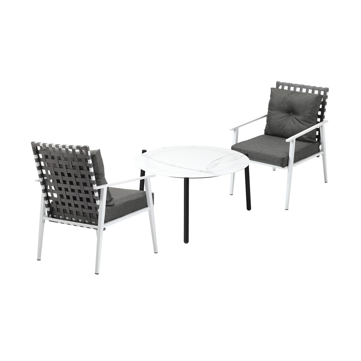 Livsip Outdoor Lounge Sets 3pc Patio Set 70CM White Round Table Rattan Chairs - Sunyee
