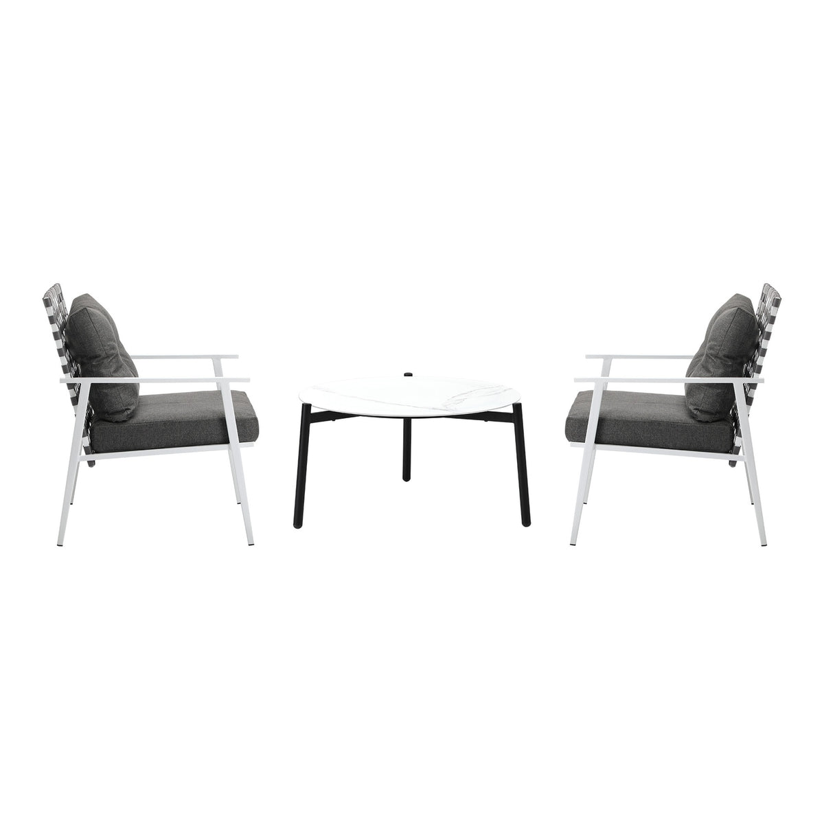 Livsip Outdoor Lounge Sets 3pc Patio Set 70CM White Round Table Rattan Chairs - Sunyee