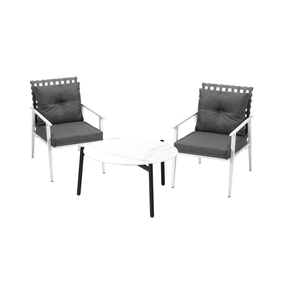 Livsip Outdoor Lounge Sets 3pc Patio Set 70CM White Round Table Rattan Chairs - Sunyee