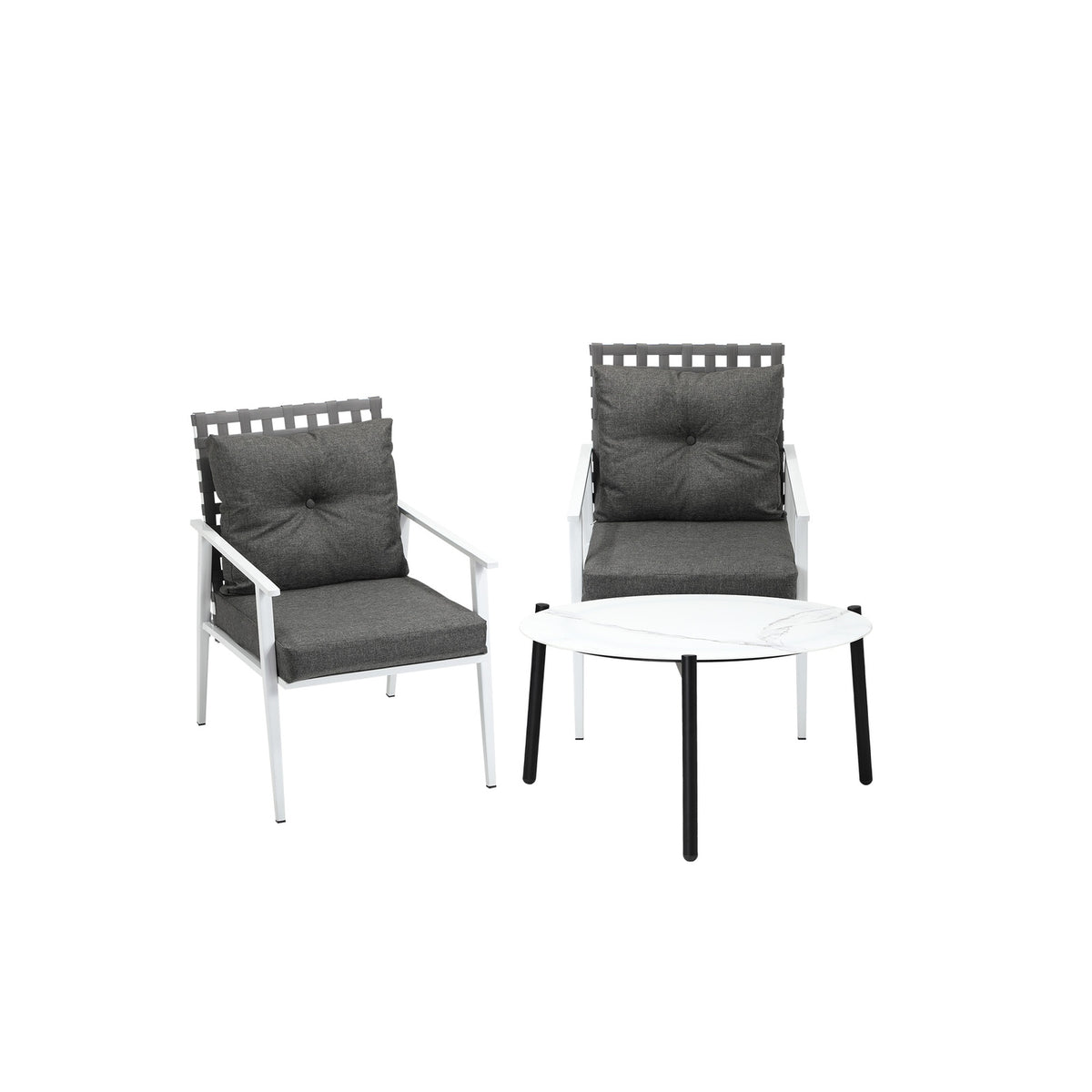 Livsip Outdoor Lounge Sets 3pc Patio Set 70CM White Round Table Rattan Chairs - Sunyee