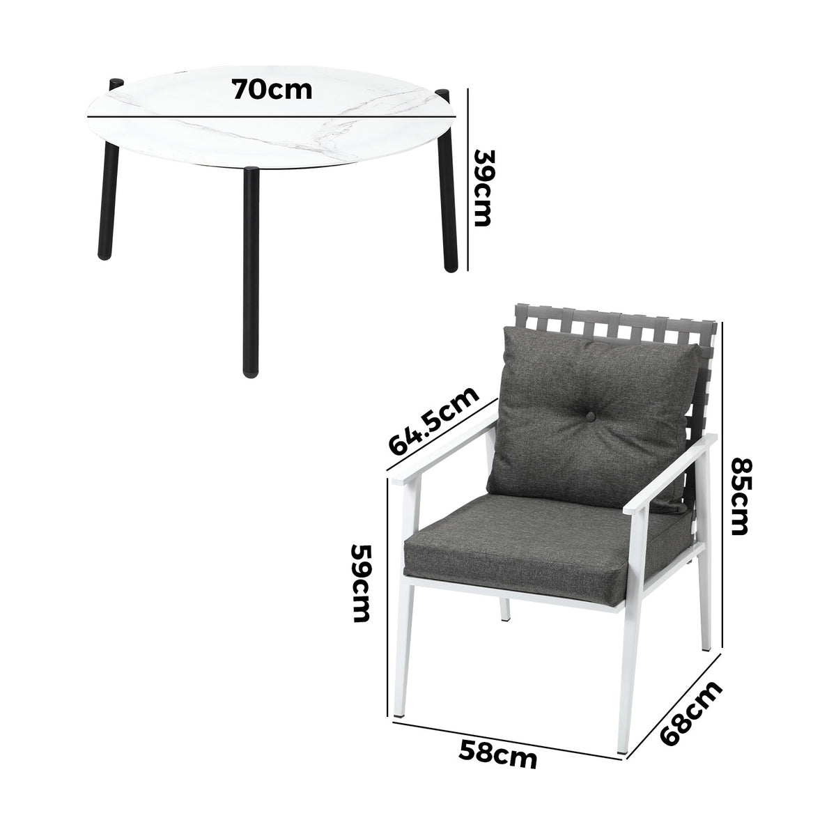 Livsip Outdoor Lounge Sets 3pc Patio Set 70CM White Round Table Rattan Chairs - Sunyee