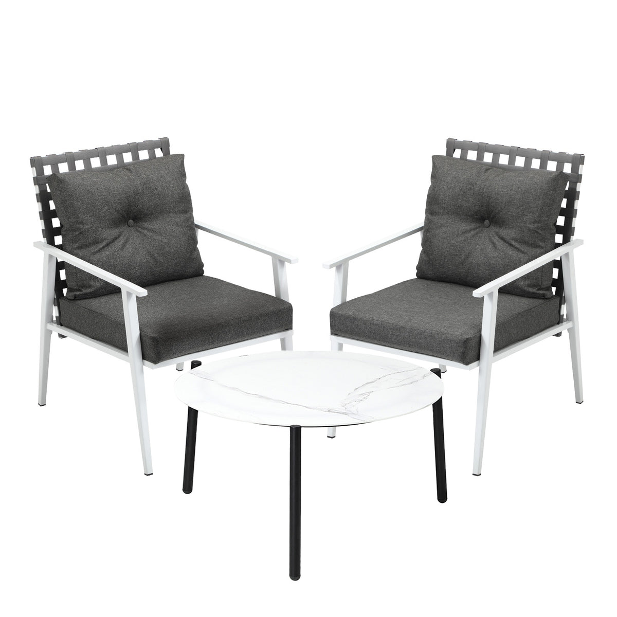 Livsip Outdoor Lounge Sets 3pc Patio Set 70CM White Round Table Rattan Chairs - Sunyee