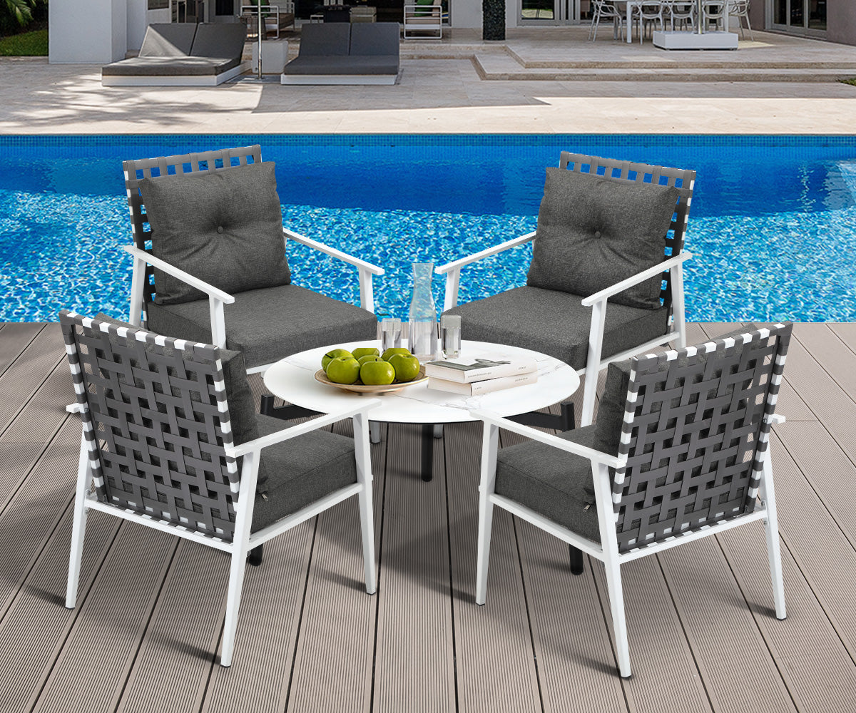 Livsip Outdoor Lounge Sets 5pc Patio Set 70CM White Round Table Rattan Chairs - Sunyee