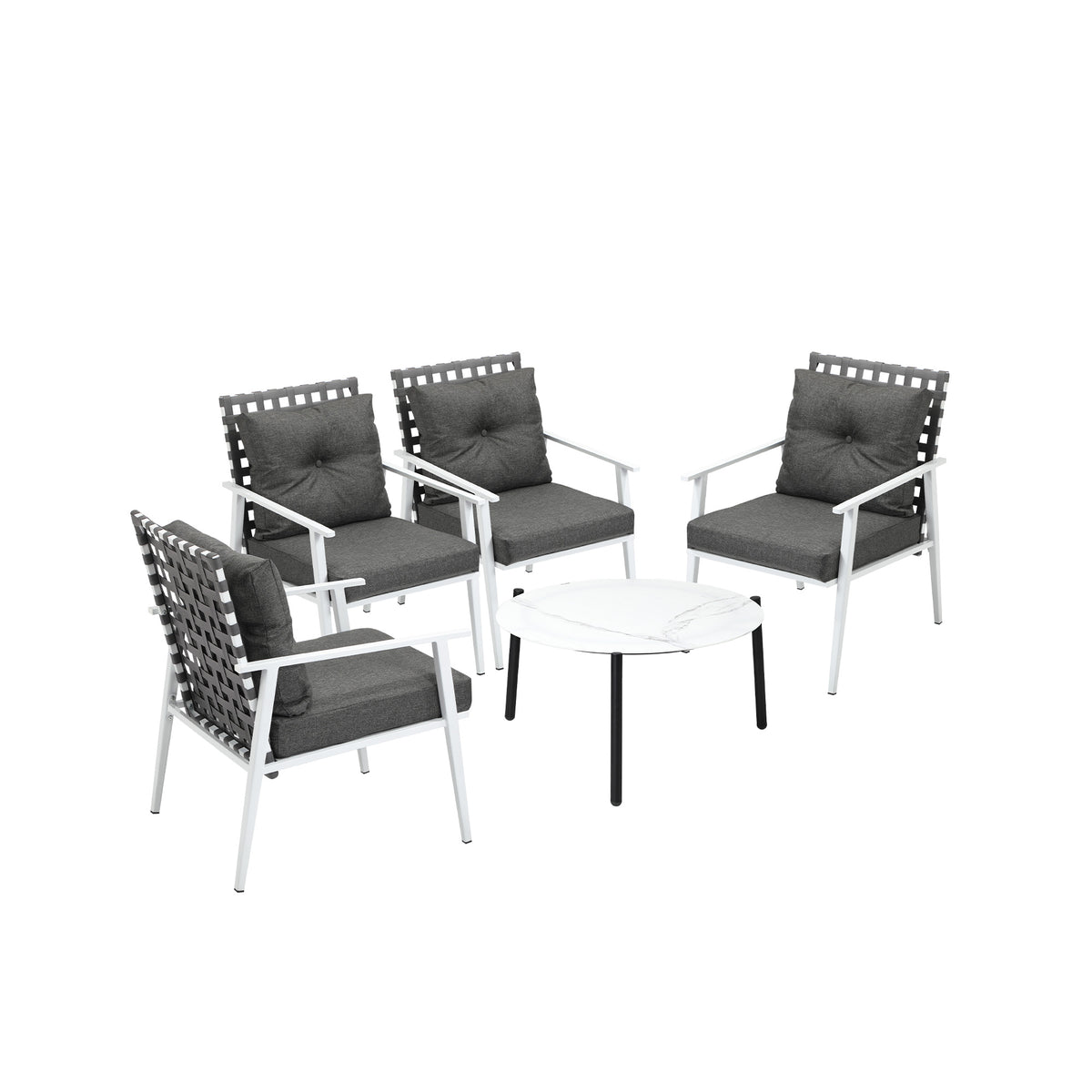 Livsip Outdoor Lounge Sets 5pc Patio Set 70CM White Round Table Rattan Chairs - Sunyee