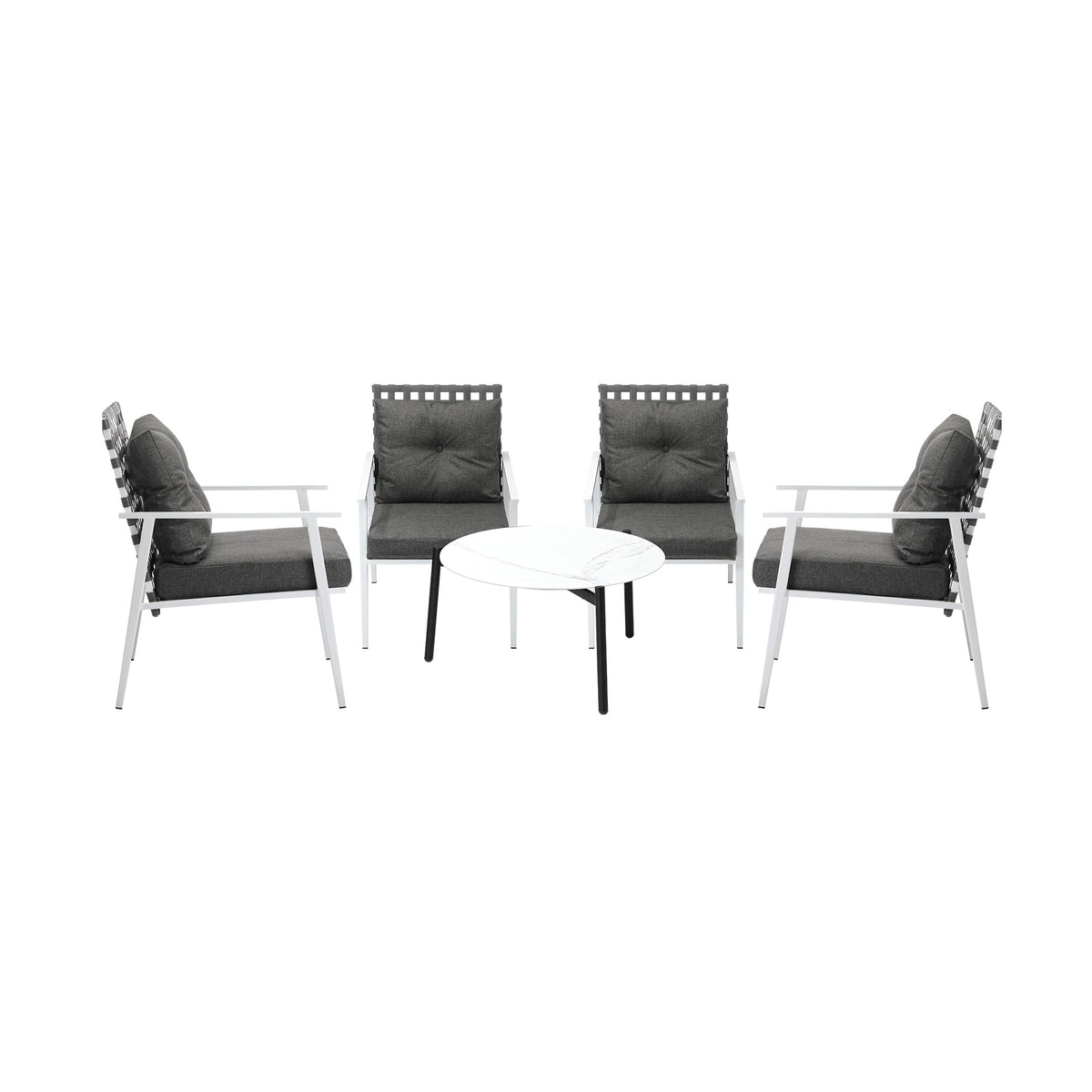 Livsip Outdoor Lounge Sets 5pc Patio Set 70CM White Round Table Rattan Chairs - Sunyee