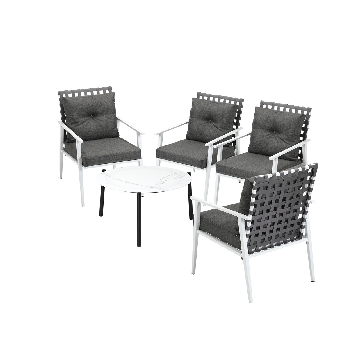 Livsip Outdoor Lounge Sets 5pc Patio Set 70CM White Round Table Rattan Chairs - Sunyee