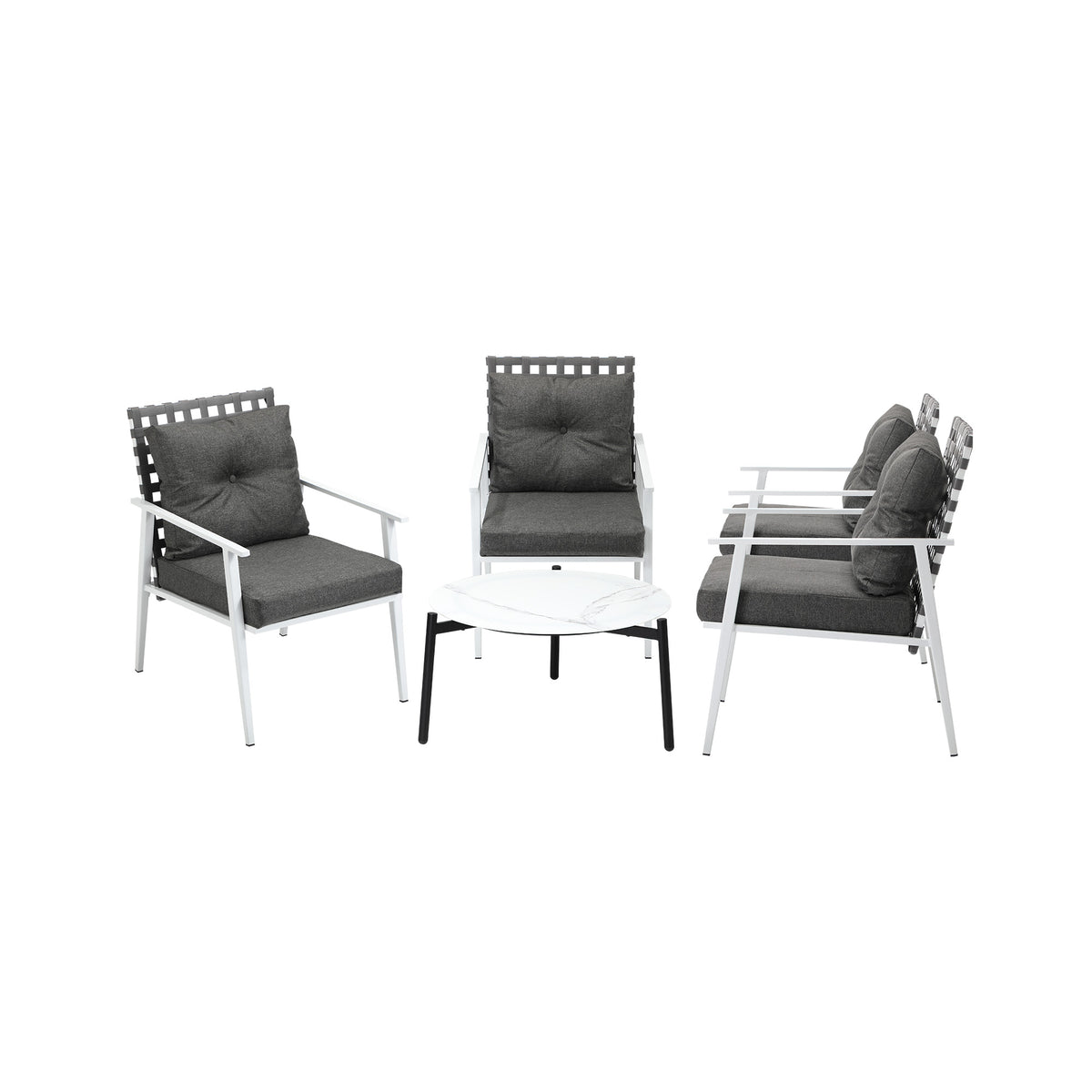 Livsip Outdoor Lounge Sets 5pc Patio Set 70CM White Round Table Rattan Chairs - Sunyee