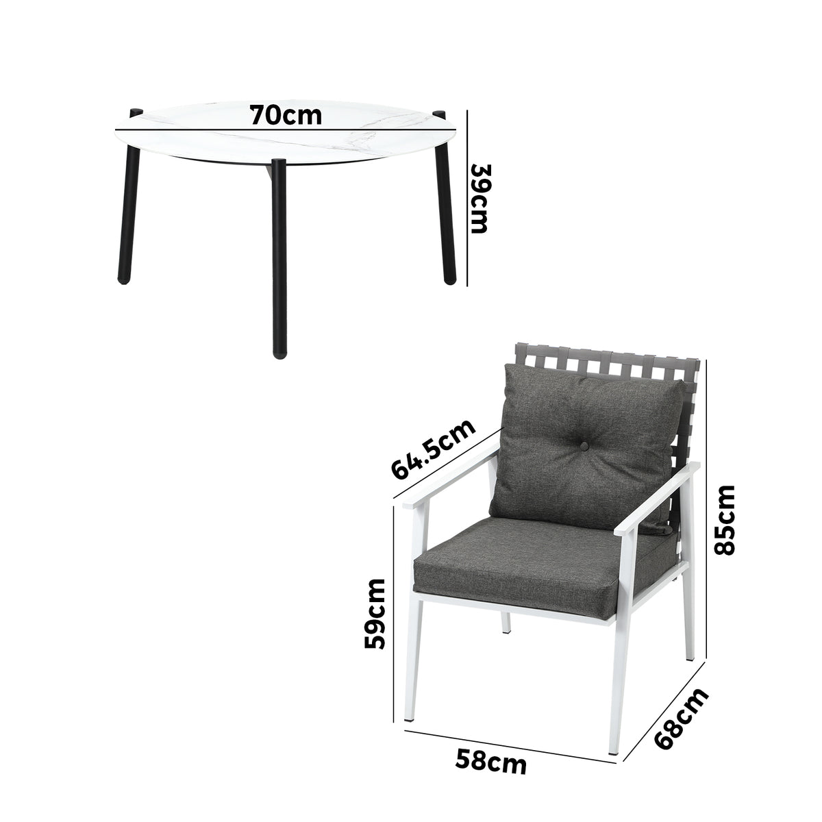 Livsip Outdoor Lounge Sets 5pc Patio Set 70CM White Round Table Rattan Chairs - Sunyee
