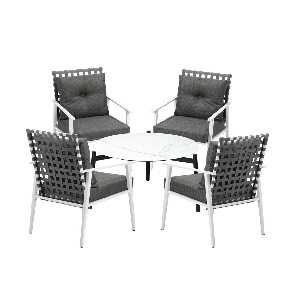 Livsip Outdoor Lounge Sets 5pc Patio Set 70CM White Round Table Rattan Chairs - Sunyee