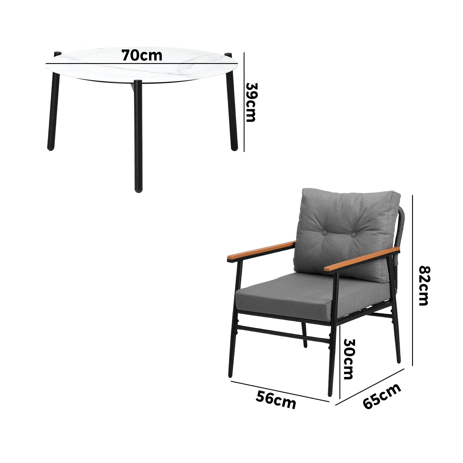Livsip Outdoor Patio Setting 3 Piece Bistro Lounge Furniture Set 70cm Table - Sunyee