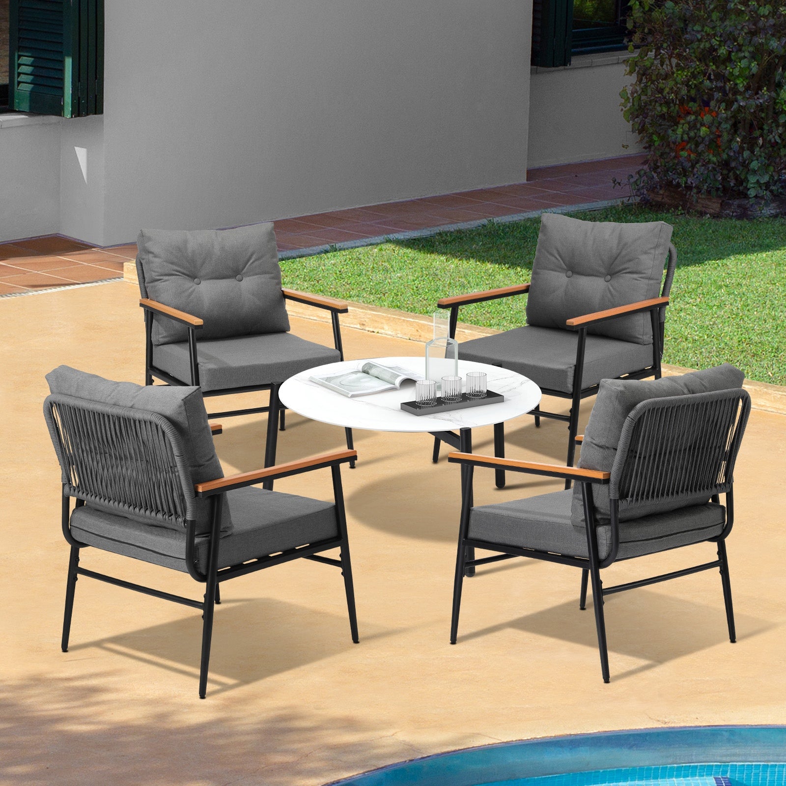 Livsip Outdoor Patio Setting 5 Piece Bistro Lounge Furniture Set 70cm Table - Sunyee
