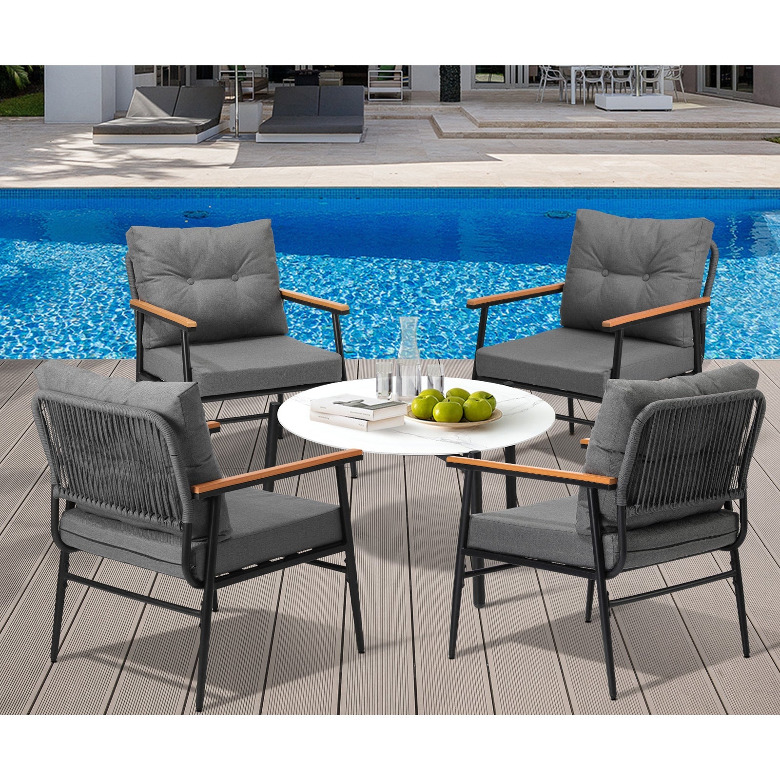 Livsip Outdoor Patio Setting 5 Piece Bistro Lounge Furniture Set 70cm Table - Sunyee