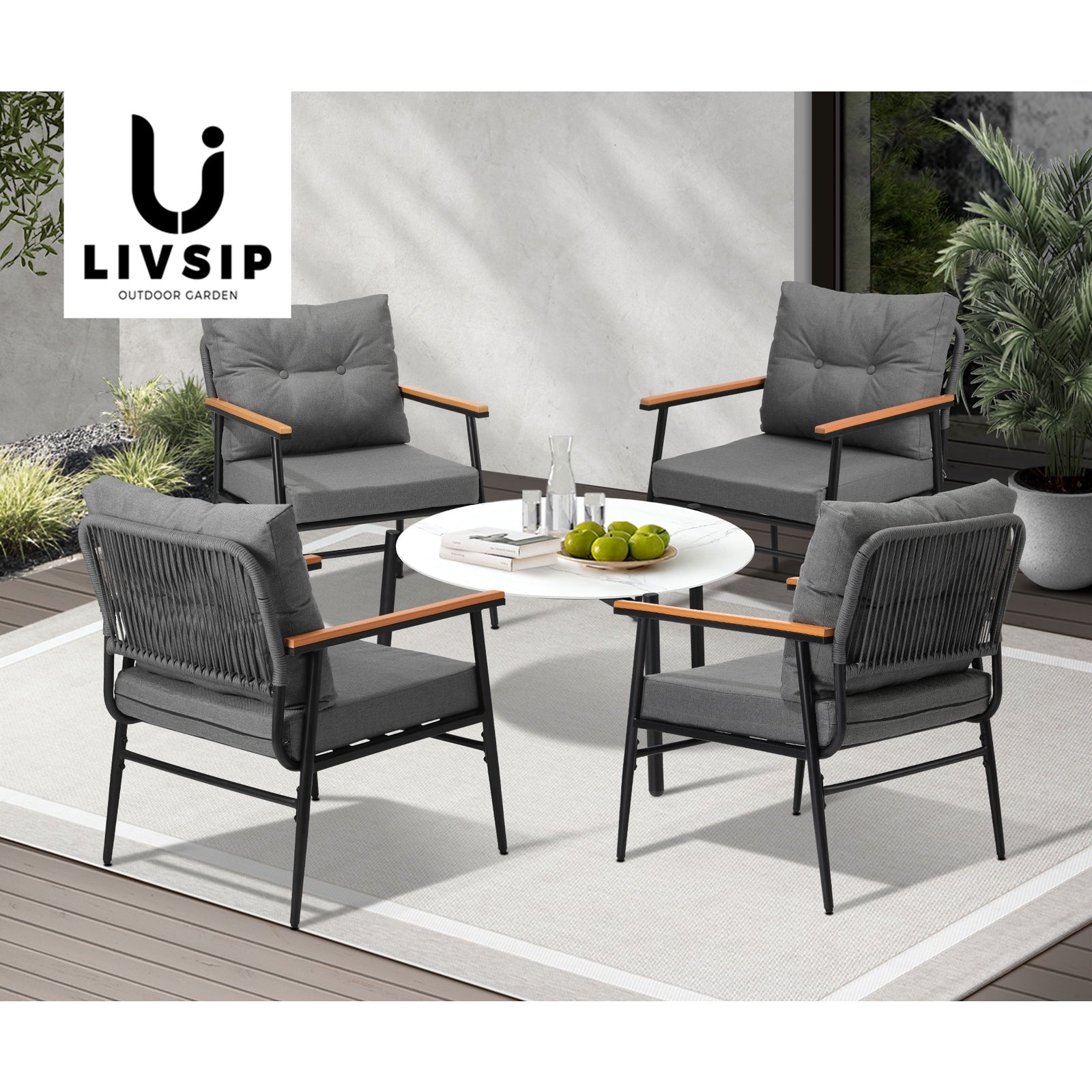 Livsip Outdoor Patio Setting 5 Piece Bistro Lounge Furniture Set 70cm Table - Sunyee