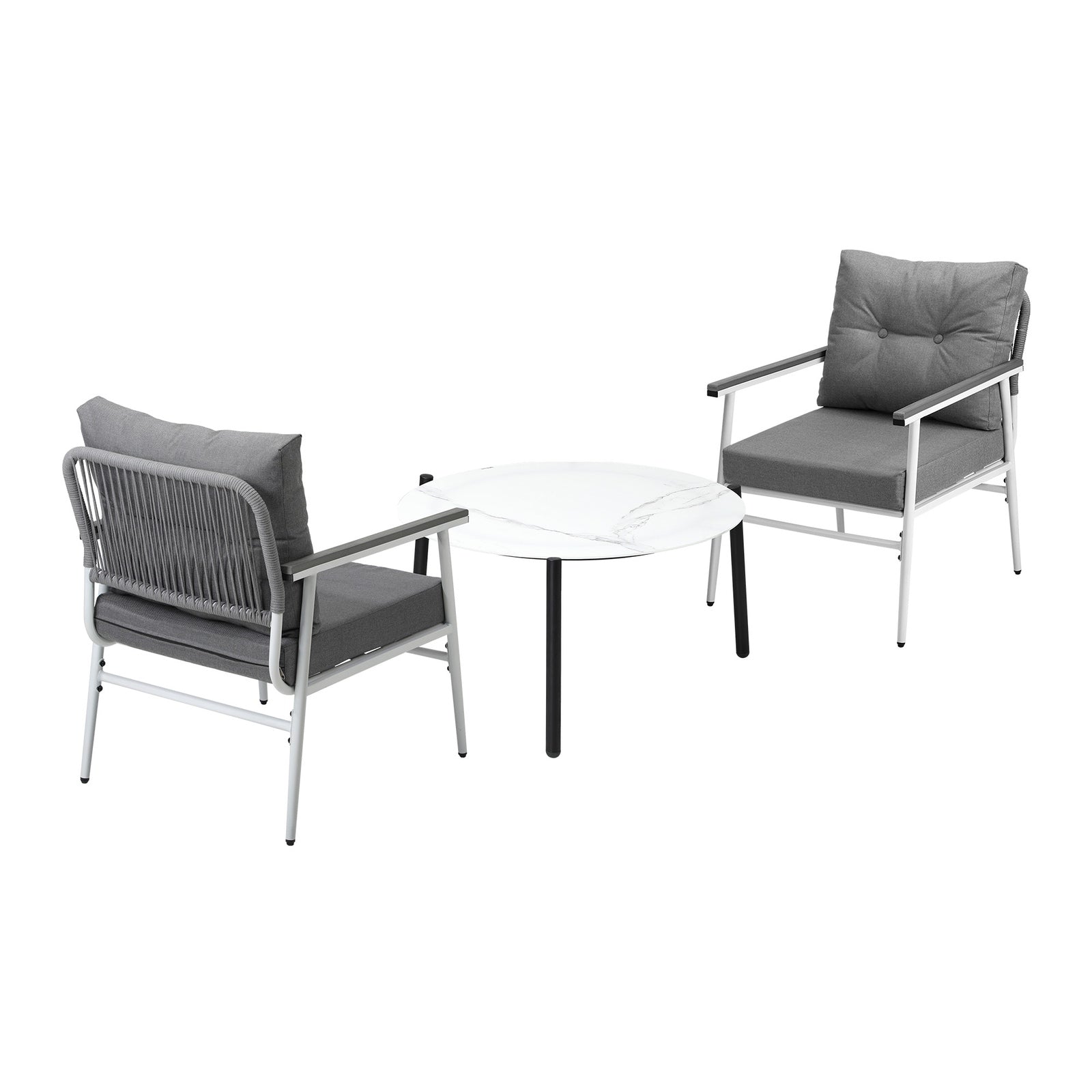 Livsip Outdoor Patio Setting 3PC Bistro Lounge Furniture Set 70cm White Table - Sunyee