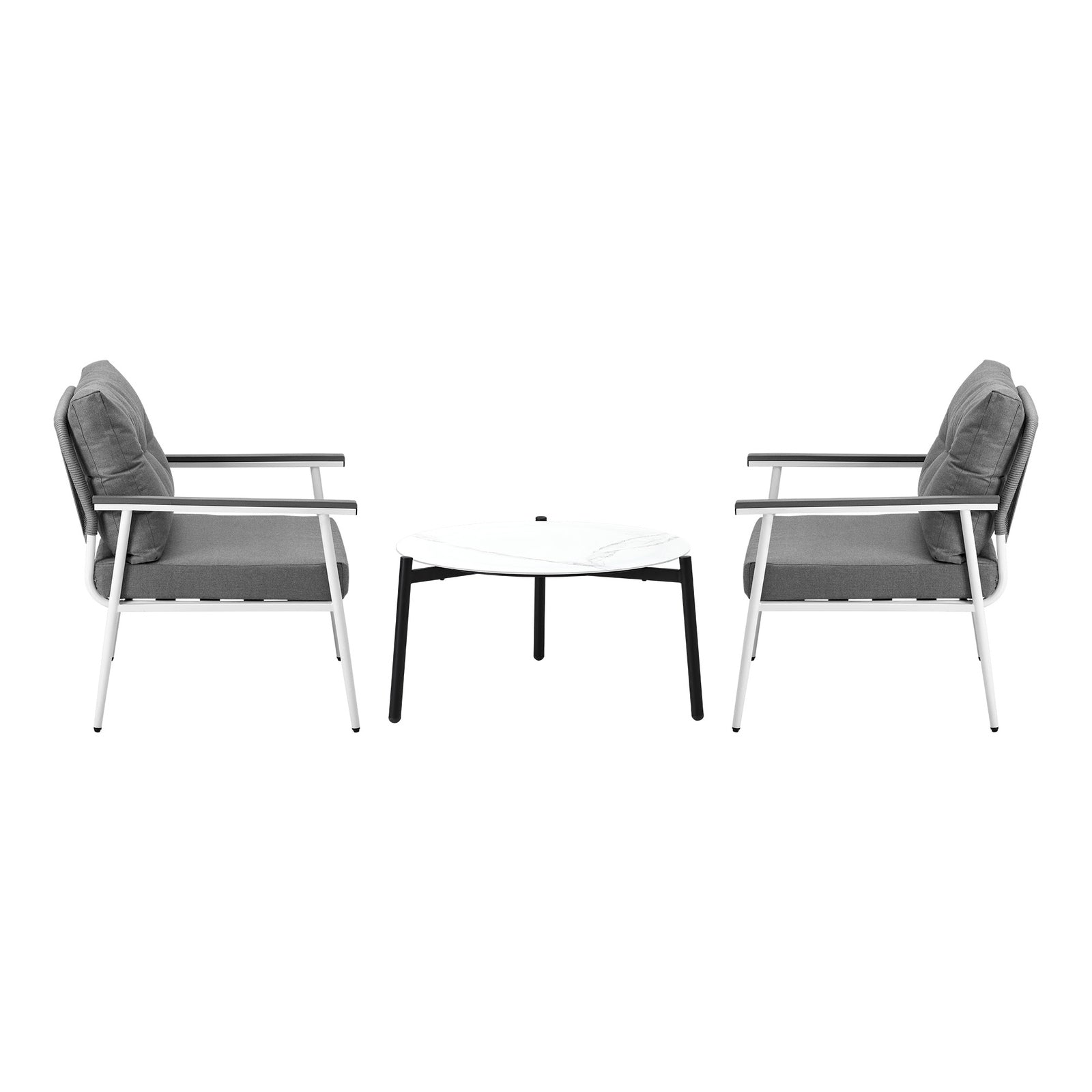 Livsip Outdoor Patio Setting 3PC Bistro Lounge Furniture Set 70cm White Table - Sunyee