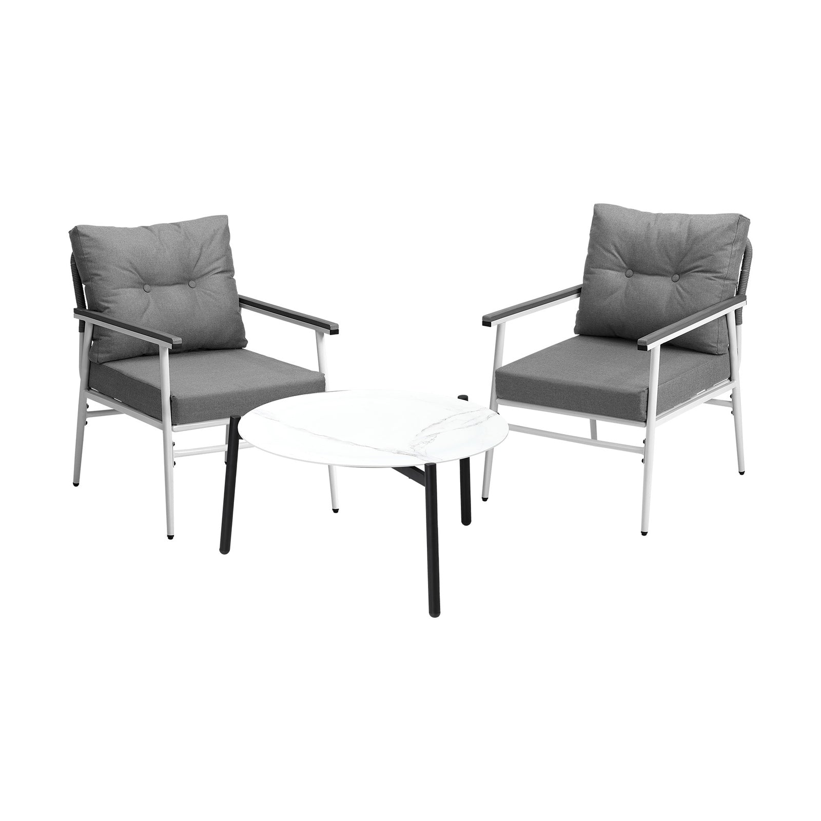 Livsip Outdoor Patio Setting 3PC Bistro Lounge Furniture Set 70cm White Table - Sunyee
