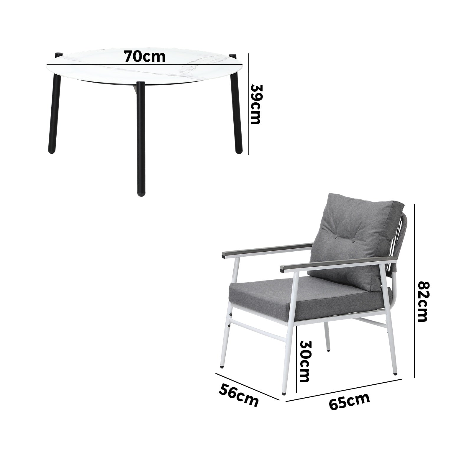 Livsip Outdoor Patio Setting 3PC Bistro Lounge Furniture Set 70cm White Table - Sunyee