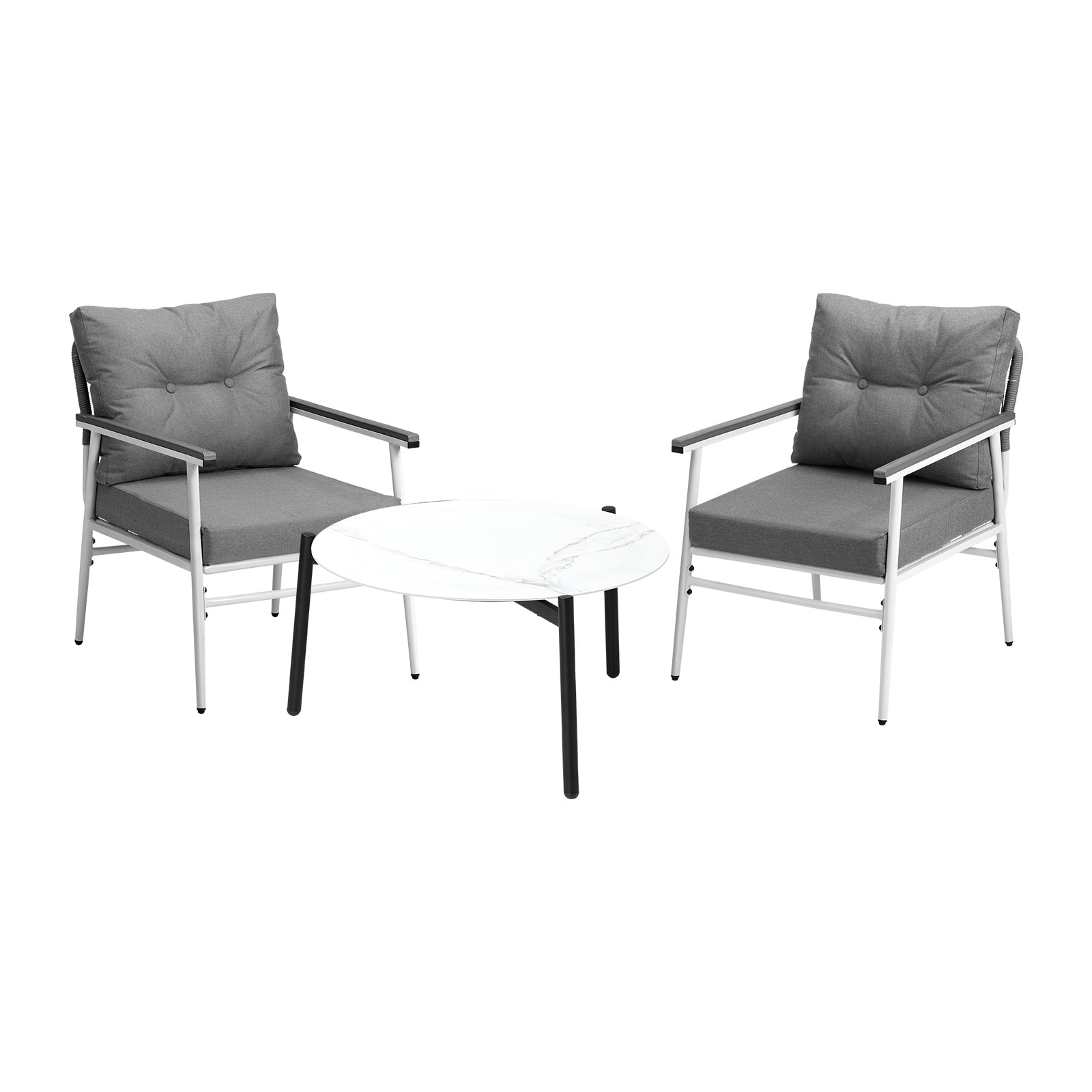 Livsip Outdoor Patio Setting 3PC Bistro Lounge Furniture Set 70cm White Table - Sunyee