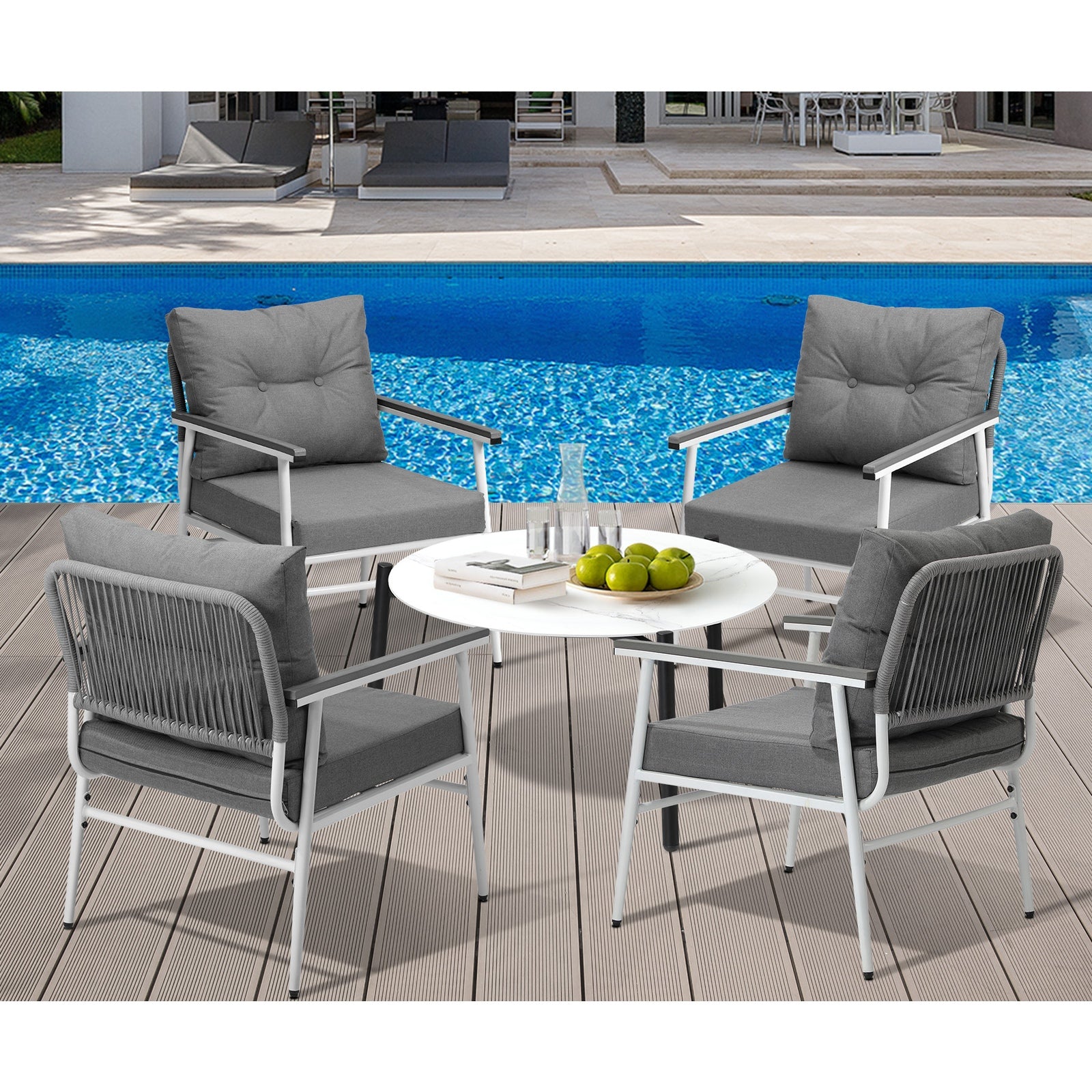 Livsip Outdoor Patio Setting 5PC Bistro Lounge Furniture Set 70cm White Table - Sunyee